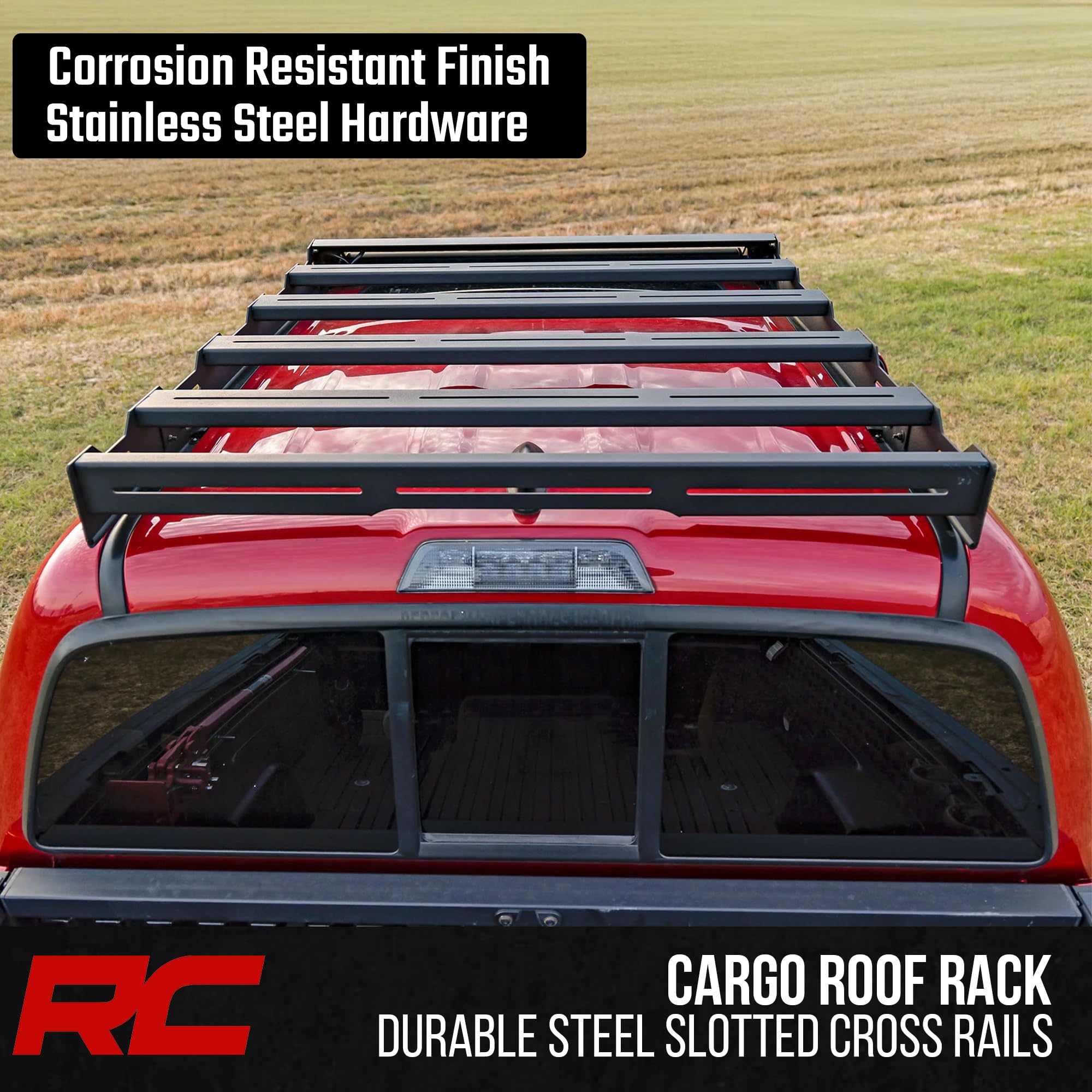 Rough Country Roof Rack System for Toyota Tacoma (2005-2023) CrewCab with 40" LED Light Bar - Easy Bolt-on Install, Includes 40" LED Light Bar