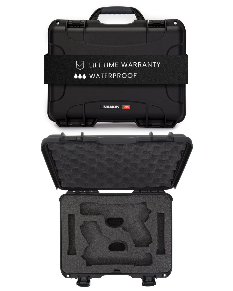 NANUK 910 Hard Case with Custom Foam Insert 2 UP for Glock, IP67 Waterproof & Crushproof, Rugged Construction for Ultimate Protection, Made in North America – Black (14.3” x 11.1” x 4.7”)