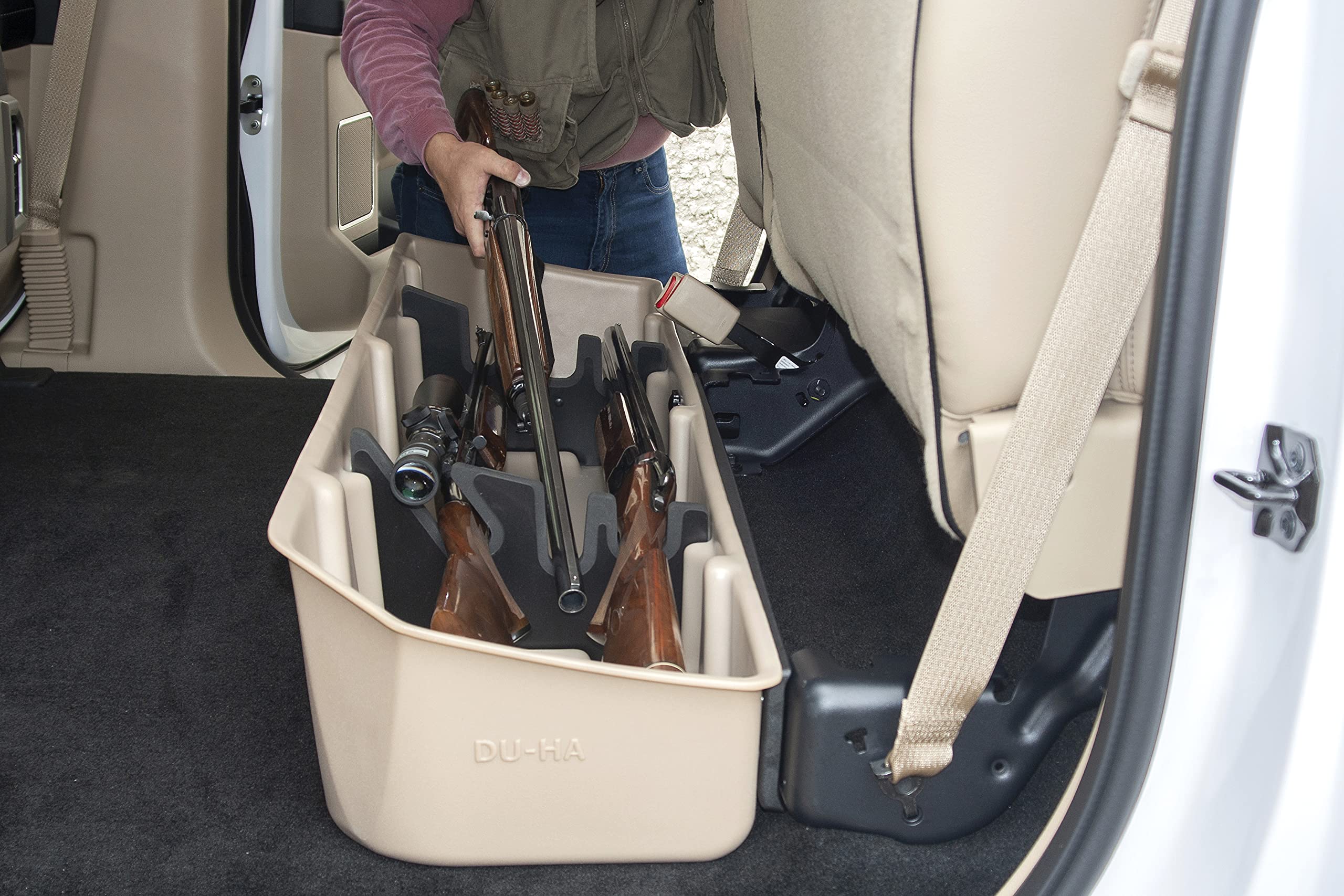 Under Seat Storage DuHa 20113 fits 2015-2025 Ford F150 SuperCrew & 2017-2025 Ford F250 F350 F450 F550 Super Duty Crew Cab | Brown Heavy-Duty Back Seat Organizer |Includes Dividers