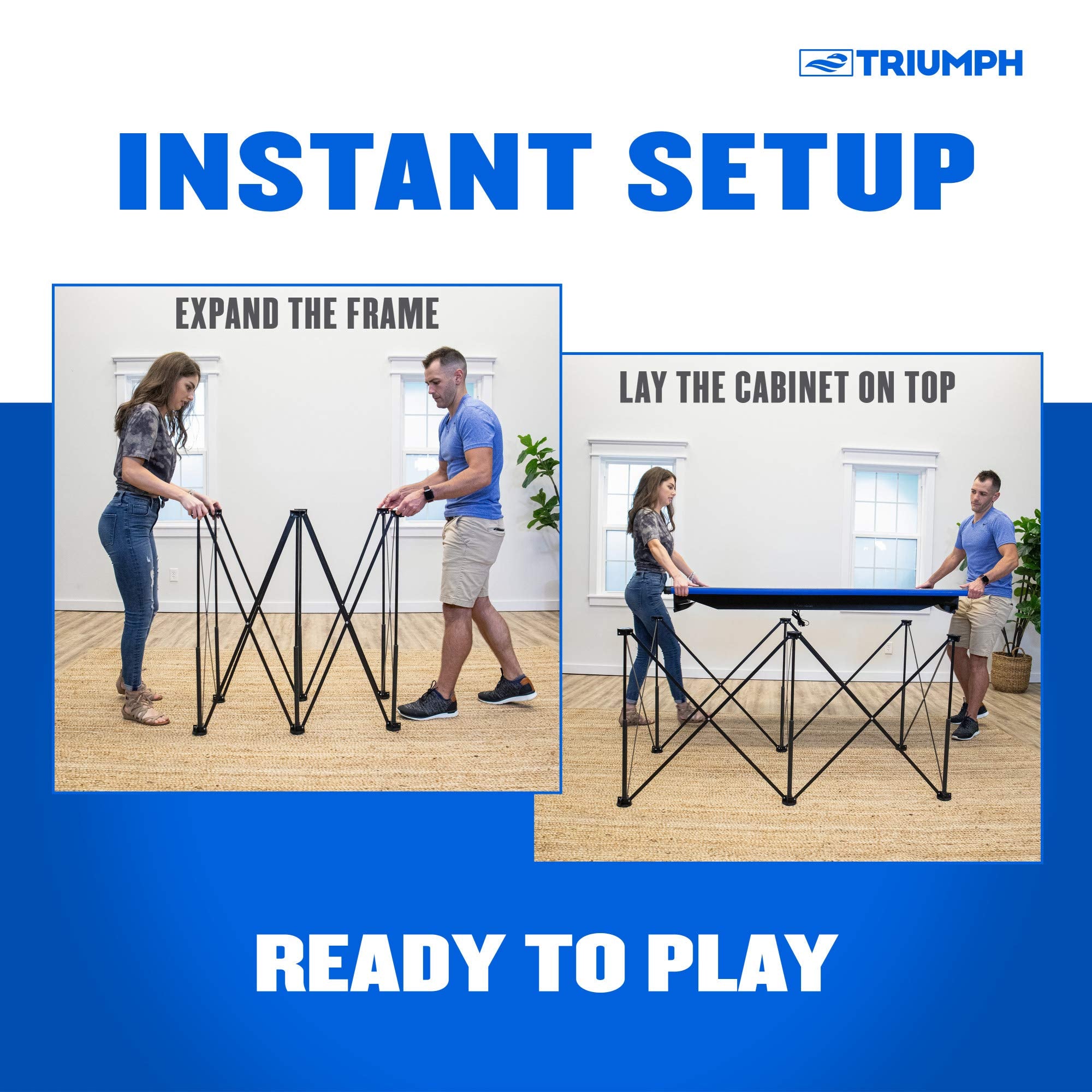 Portable Triumph Sports 6’ Pop Up Folding Air Hockey Table with Folding Legs, Instant Assembly and Accessories Included