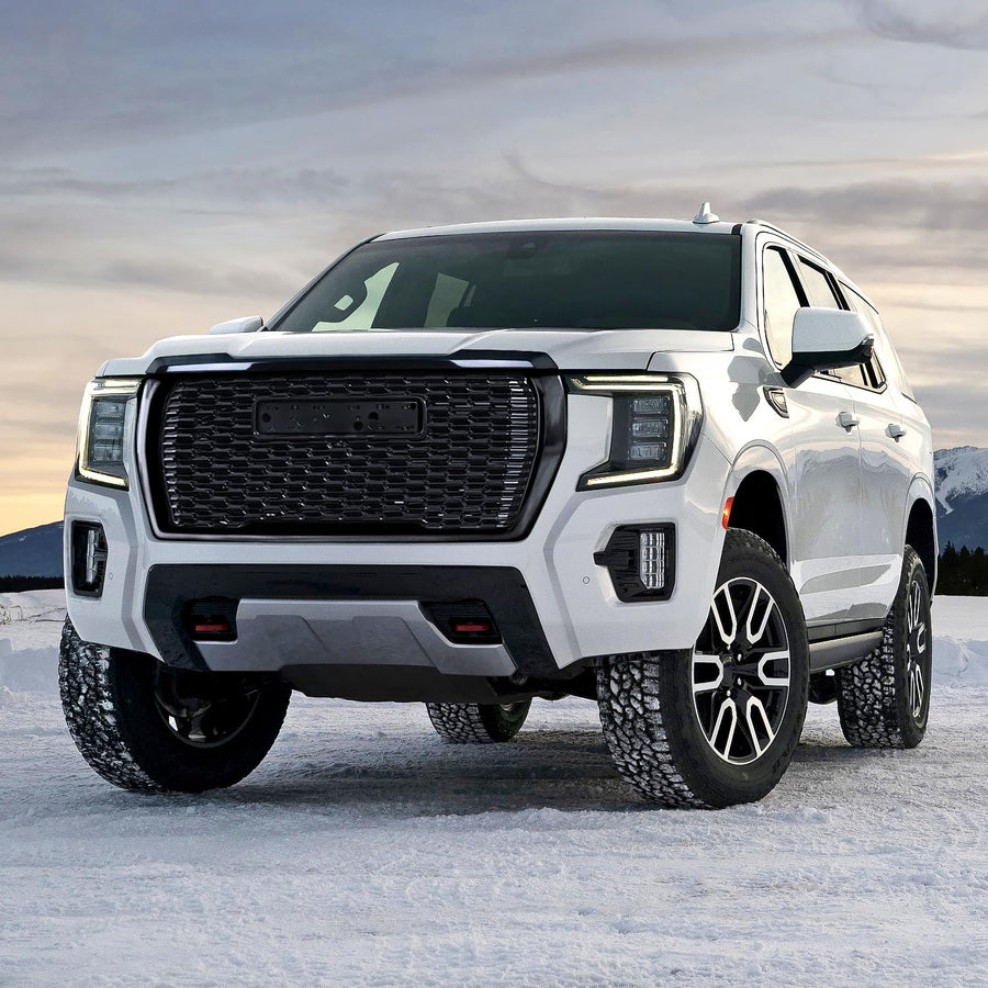 Front Hood Grill Grille Spec-D Tuning Glossy Black Compatible with 2021-2023 GMC Yukon XL Denali