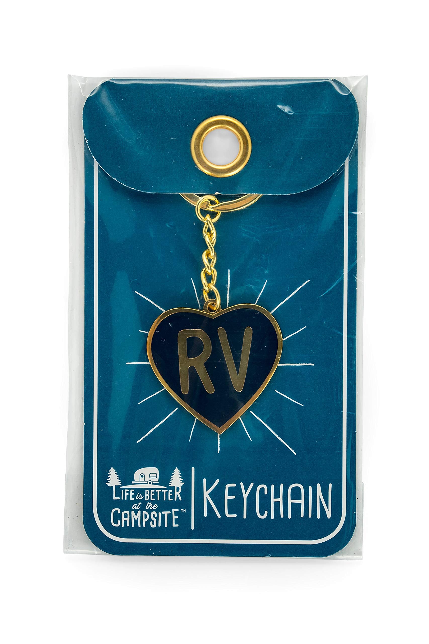 RV Heart Keychain-Gold Ring for Car Fobs and Keys Camco Life is Better at The Campsite (53288)