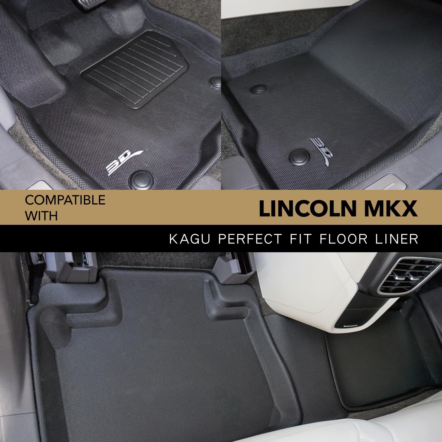 Kagu 3D MAXpider Custom Fit Floor Mat (Black) Compatible with Lincoln Nautilus 2019-2023 / MKX 2016-2018 - Full Set