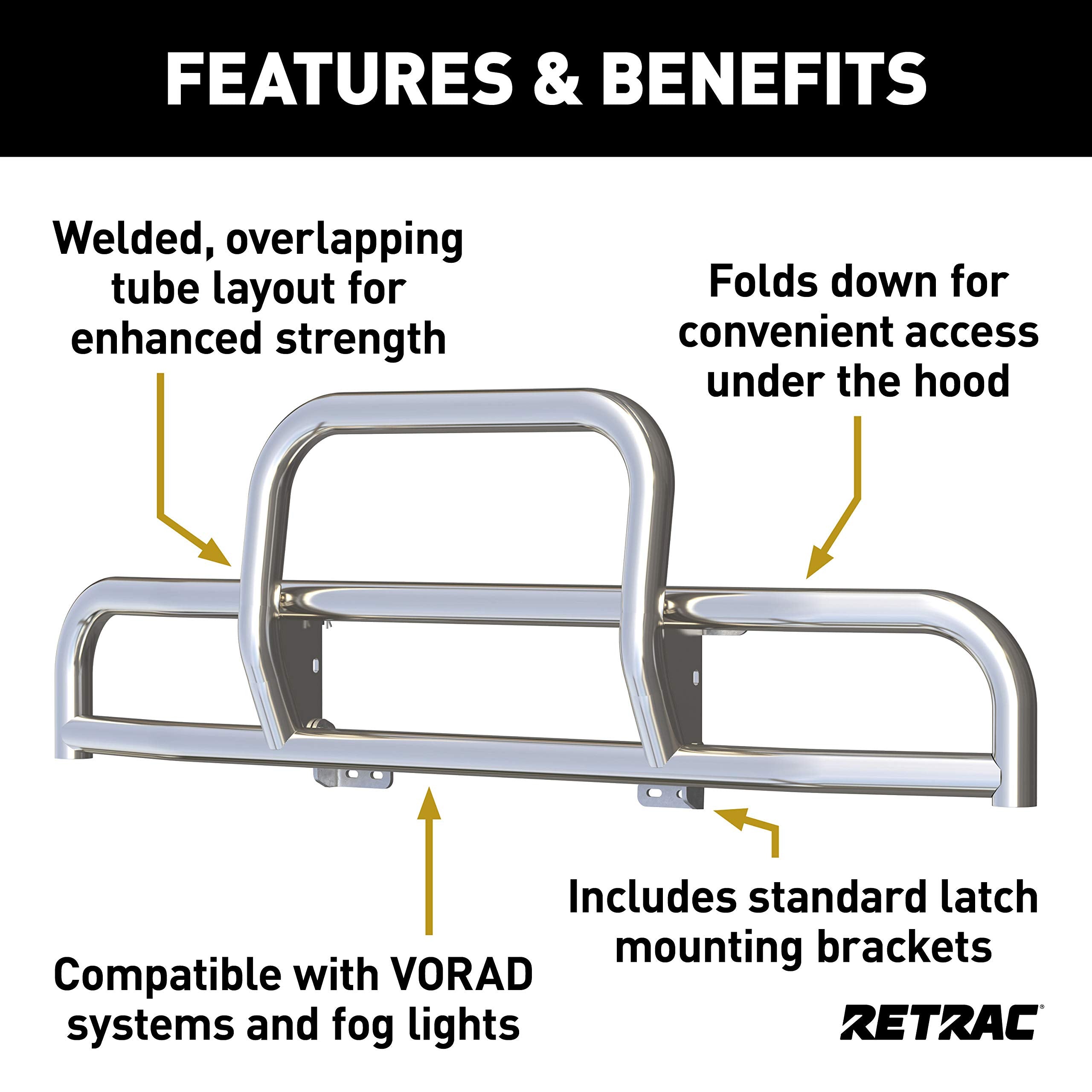 Tuff Guard II Retrac 335600 Polished Stainless Steel Semi Truck Bumper Guard, Select Freightliner Columbia