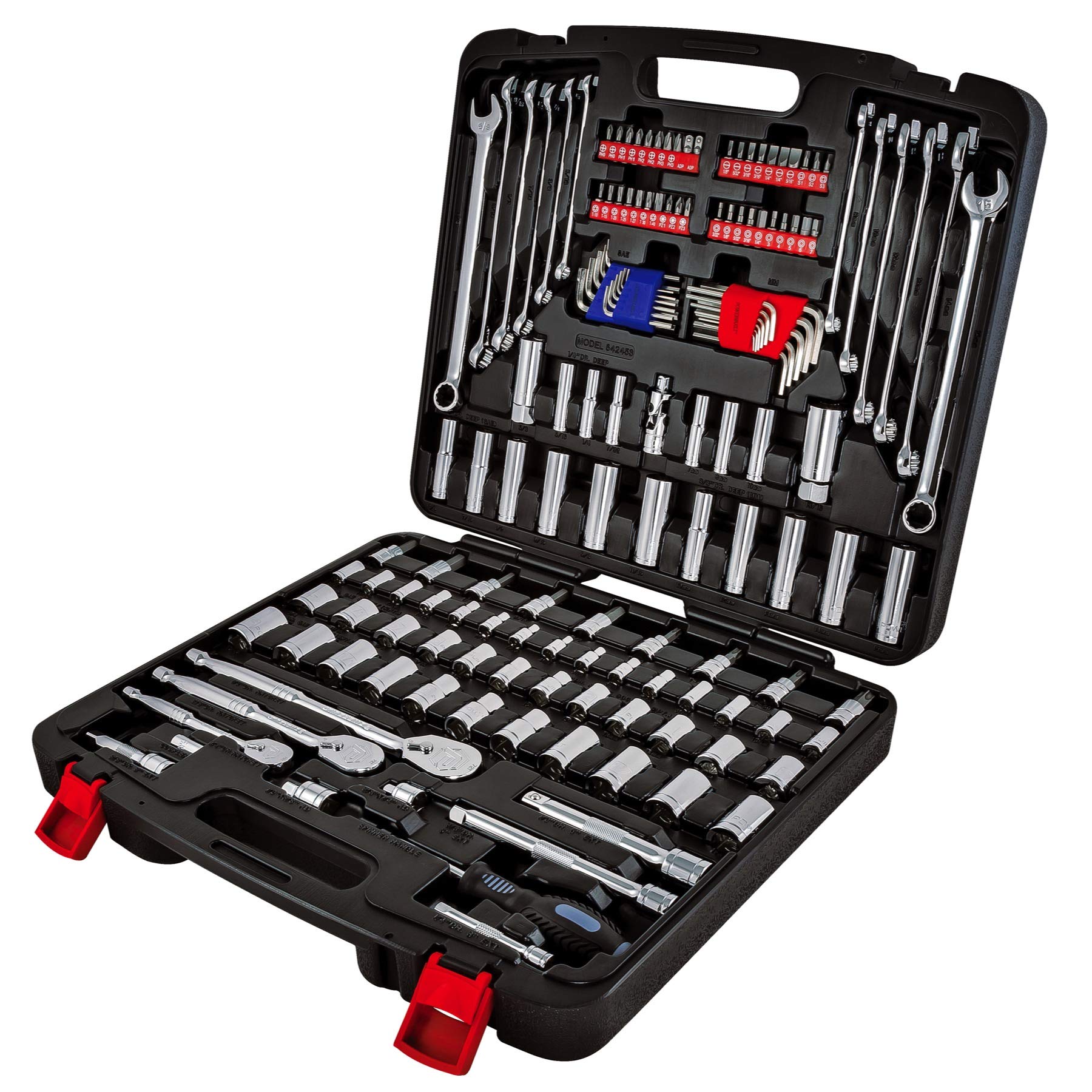 Powerbuilt 642453 Mechanics Tool 152 Piece 1/4-inch, 3/8-inch, and 1/2-inch Drive- with SAE and Metric Socket Set, 72 Tooth Seal-Head Ratchet, Automotive Tool Kit, including Case