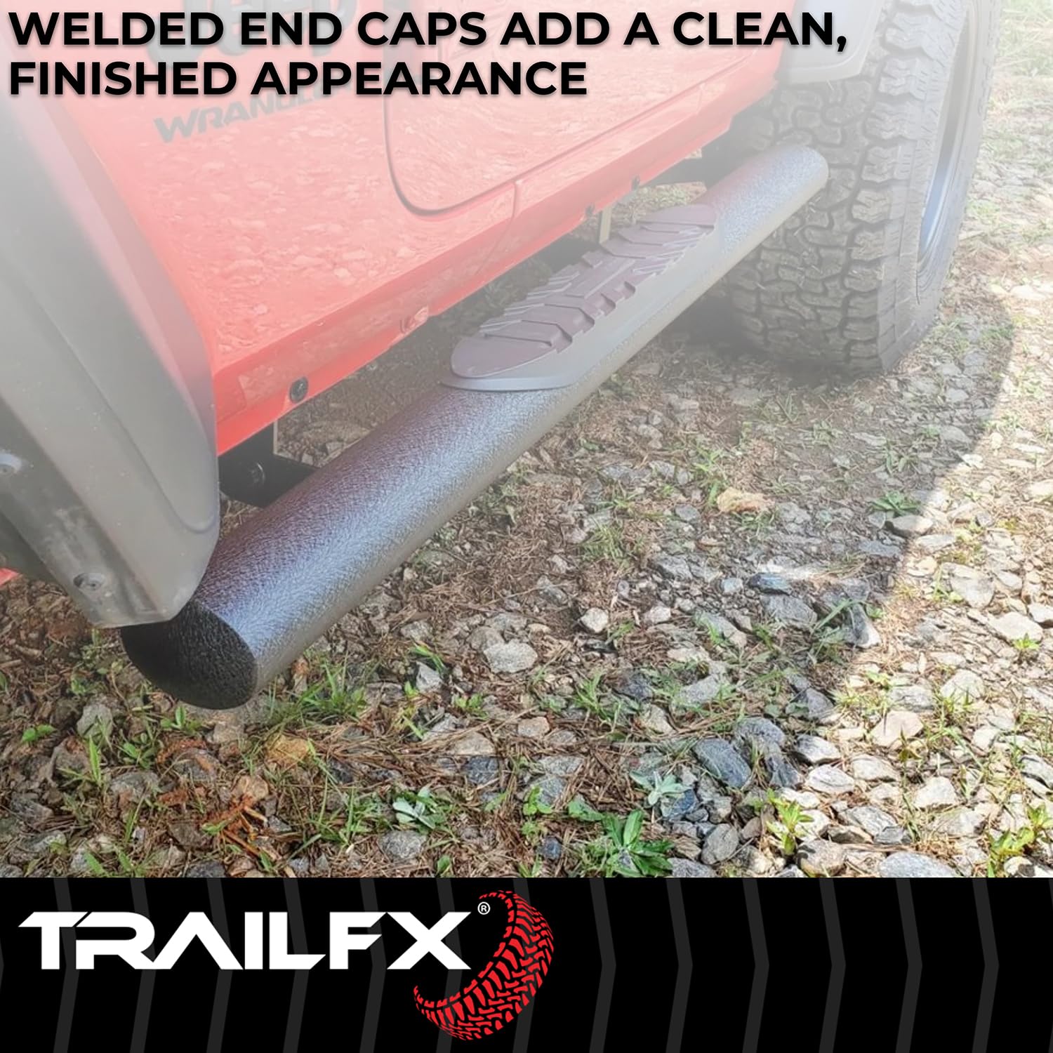 TrailFX Nerf Bar 4 Inch Oval Straight Fits 2024-2025 Toyota Tacoma Double Cab with Step Pads Rocker Panel Mount Powder Coated Titanium Matte Black Steel with Welded End Caps TrailFX T83A1559T