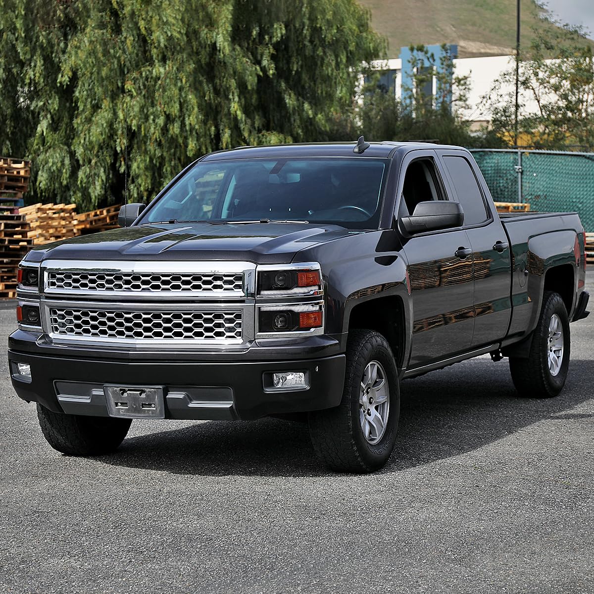 Black Smoke SPEC-D TUNING w/Silver Trim Projector Headlights w/Sequential Switchback LED Strip and Startup Animation Compatible with 2014-2015 Chevy Silverado 1500, Left + Right Pair Headlamps