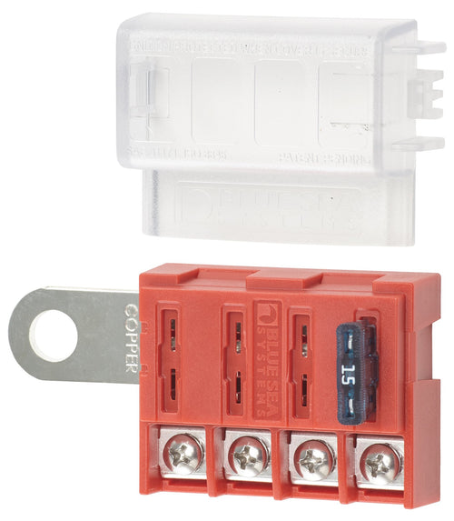 Blue Sea Systems 5023 Fuse Block ST Blade Battery Terminal 4 Way Circuit with Cover, 100 Amps