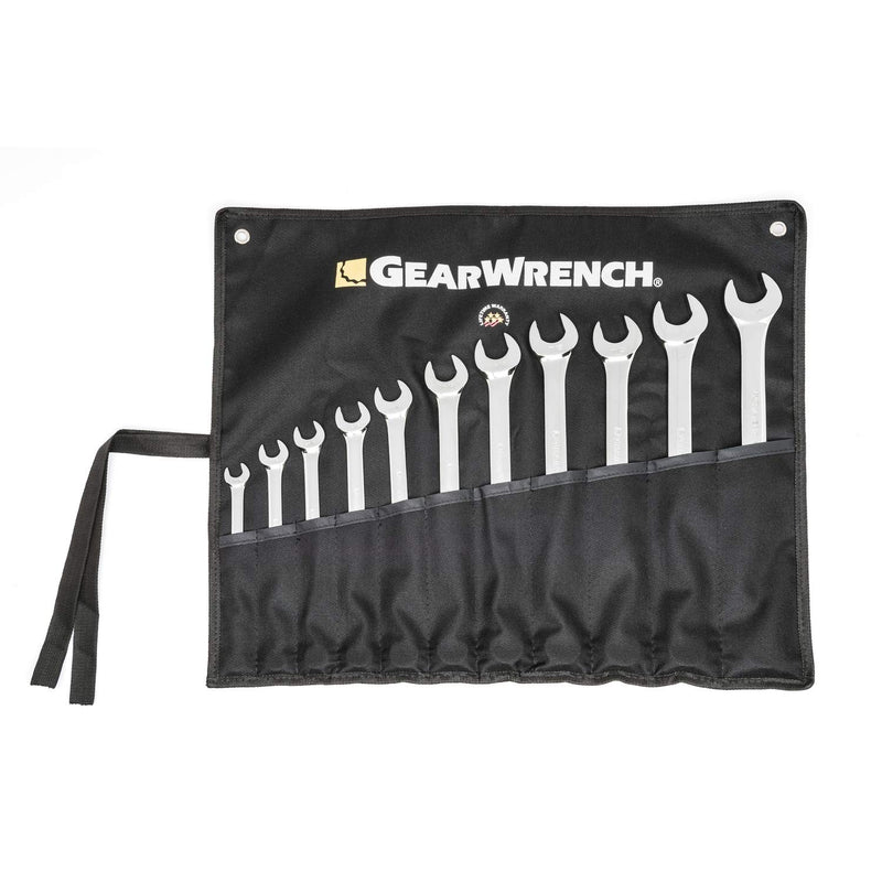 Long Pattern GEARWRENCH Combination SAE Wrench Set with Tool Roll, 11 Pc., 12 Point - 81934