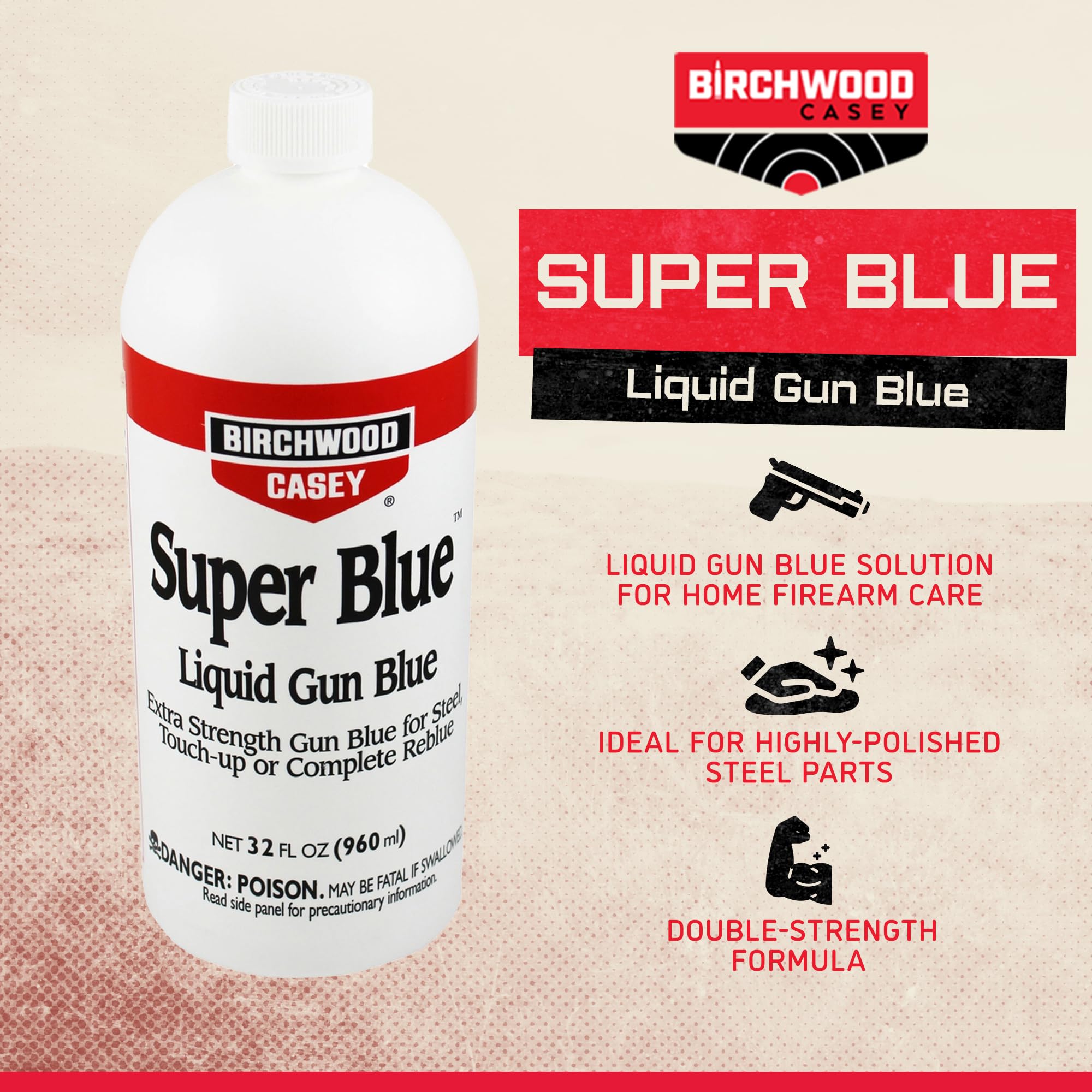 Birchwood Casey Liquid Gun Blue Super Blue with Double Strength Design for Rifles, Pistols, Revolvers, Shotguns, and Other Firearms, Blue