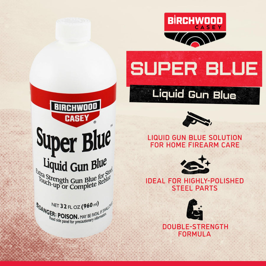 Birchwood Casey Liquid Gun Blue Super Blue with Double Strength Design for Rifles, Pistols, Revolvers, Shotguns, and Other Firearms, Blue