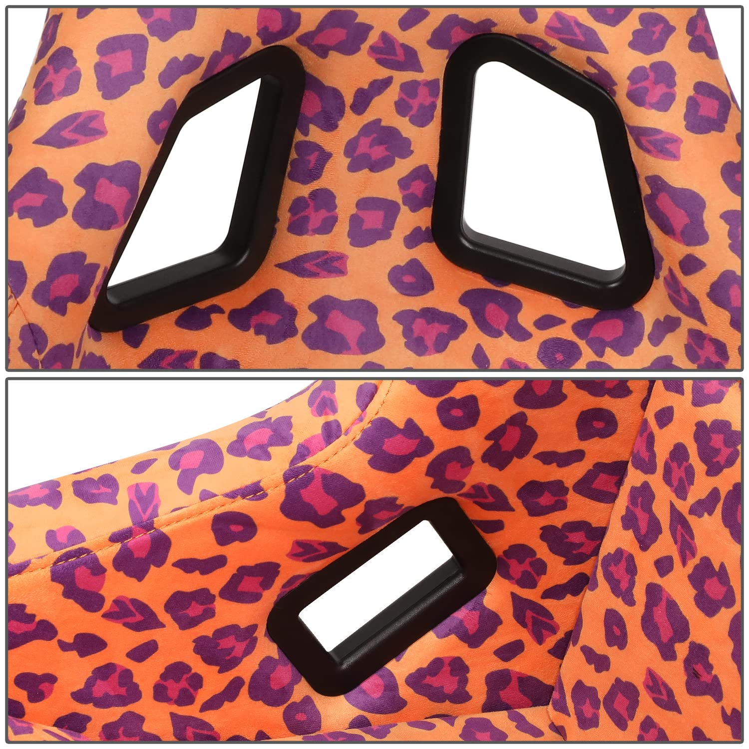 NRG Innovations Prisma Fixed Back Bucket Racing Seat NRG-FRP-302-OR-SAVAGE Bottom Mount Bracket, Orange Savage Leopard Print Fabric White Pearl Back, Orange Leopard Print, 24" W X 36" H X 18" D