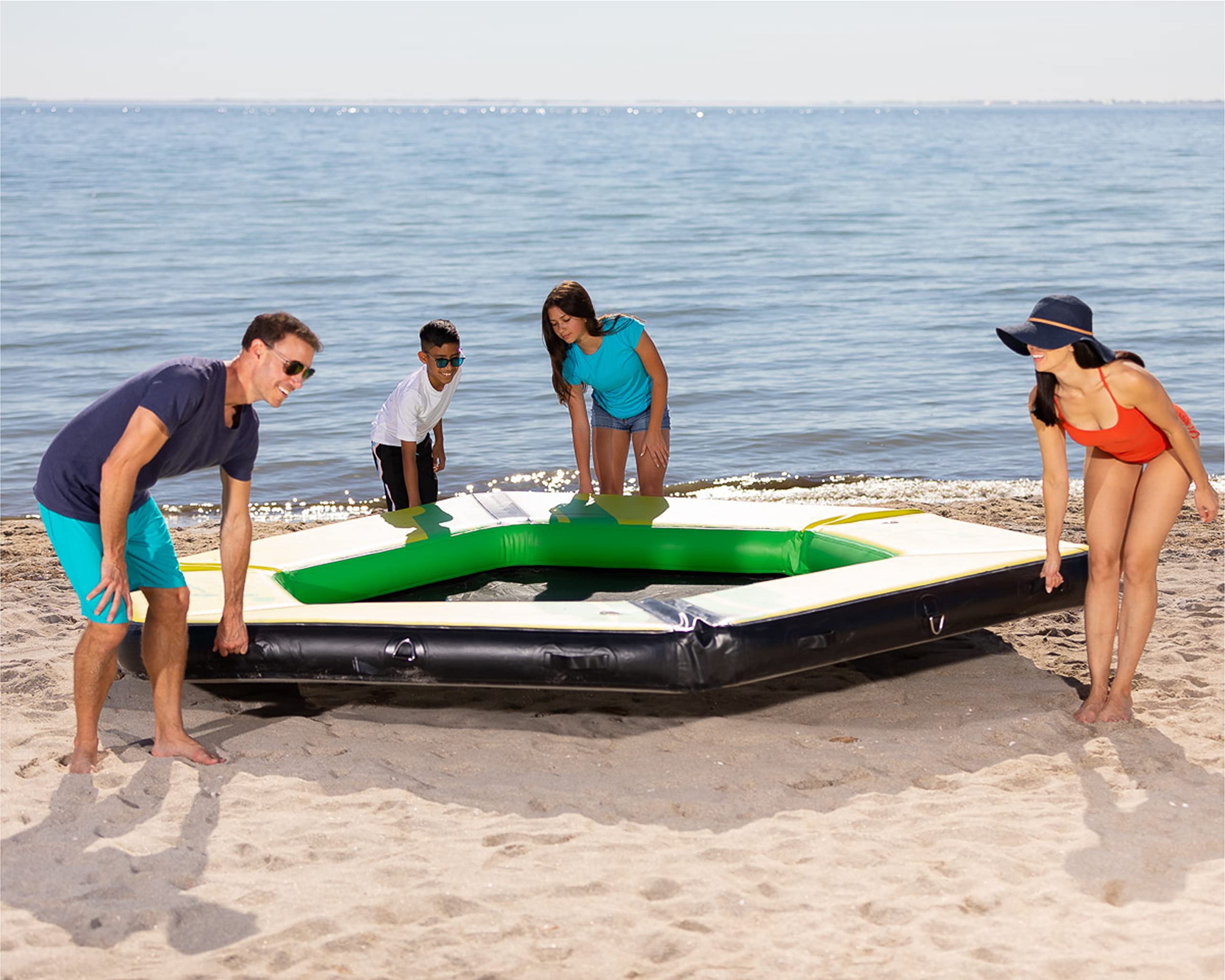 Aqua Lily Pad WateRaft Inflatable Floating Dock (12’ x 10’ Hexagon) Air Dock Platform Floating Island Raft with Surface for Pool Beach Ocean