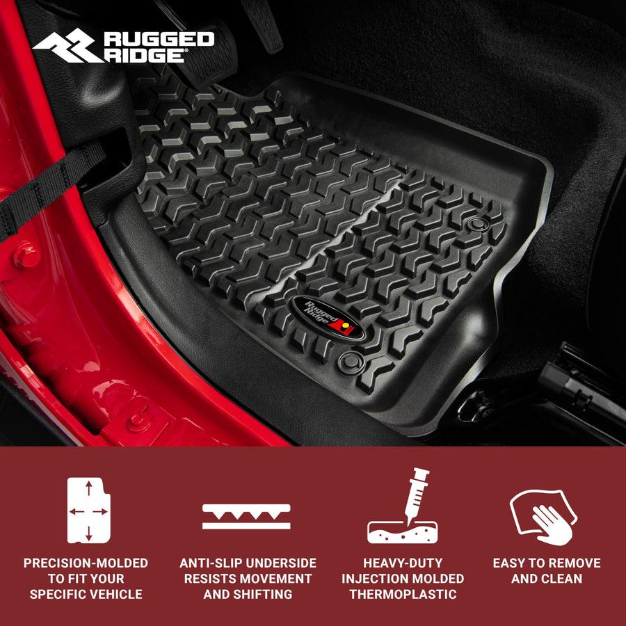 Front Floor Liners Rugged Ridge for Ford F-150 | Pair, All-Terrain, Black | 82987.21 | Fits 2004-2008 Ford F-150 Regular Cab/S-Cab/SuperCrew