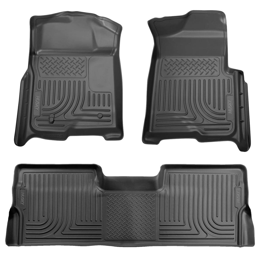 Weatherbeater Husky Liners Floor Mats | Fits 2009 - 2014 Ford F-150 SuperCrew Cab w/out Manual Shifter (Footwell Coverage) | Front & 2nd Row, 3-pc Black - 98331