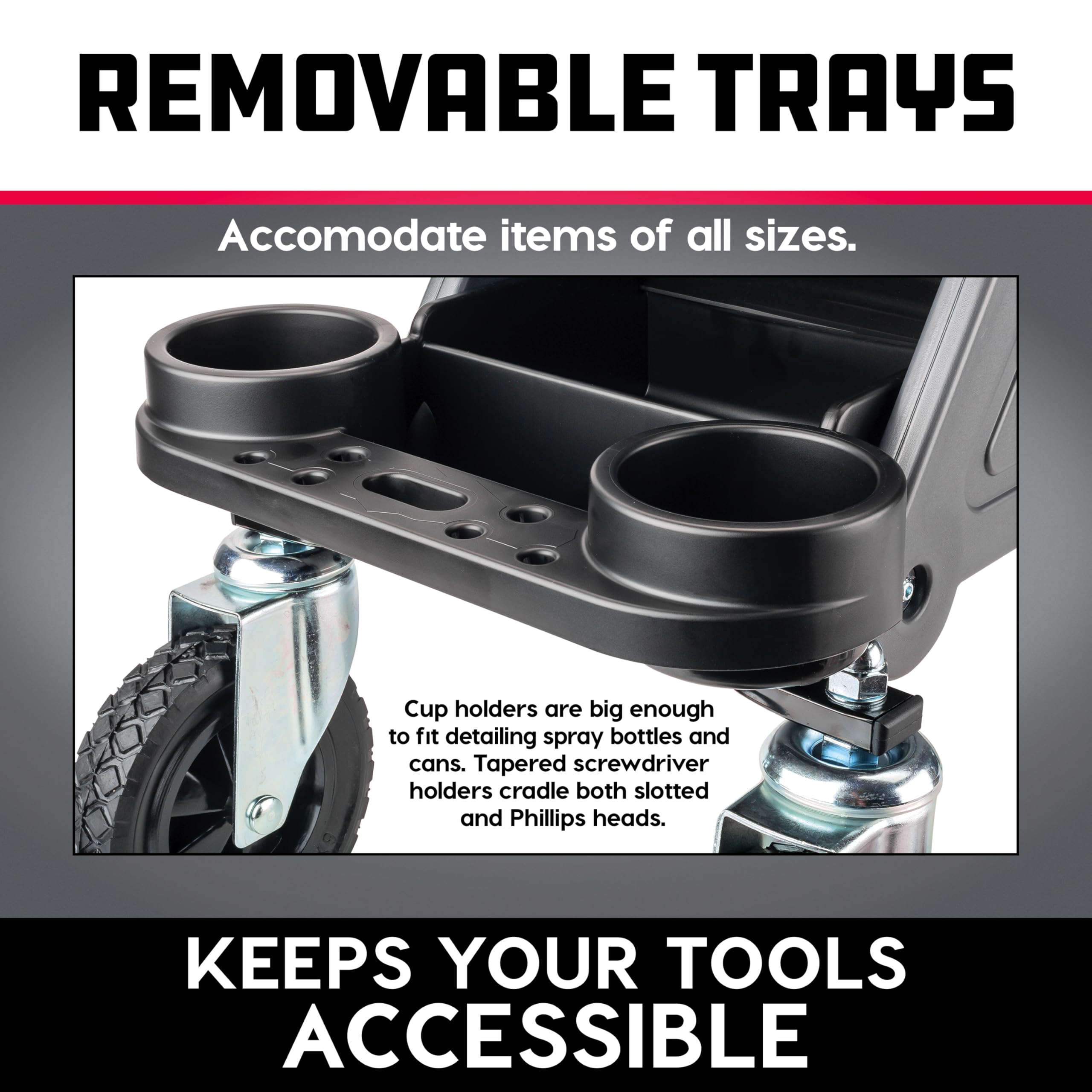 Powerbuilt Rolling Seat Big Wheel, Off-Road Series, Locked in Tool Trays, Heavy-Duty Wheels for Gravel and Rocks - Grey 642965ECE