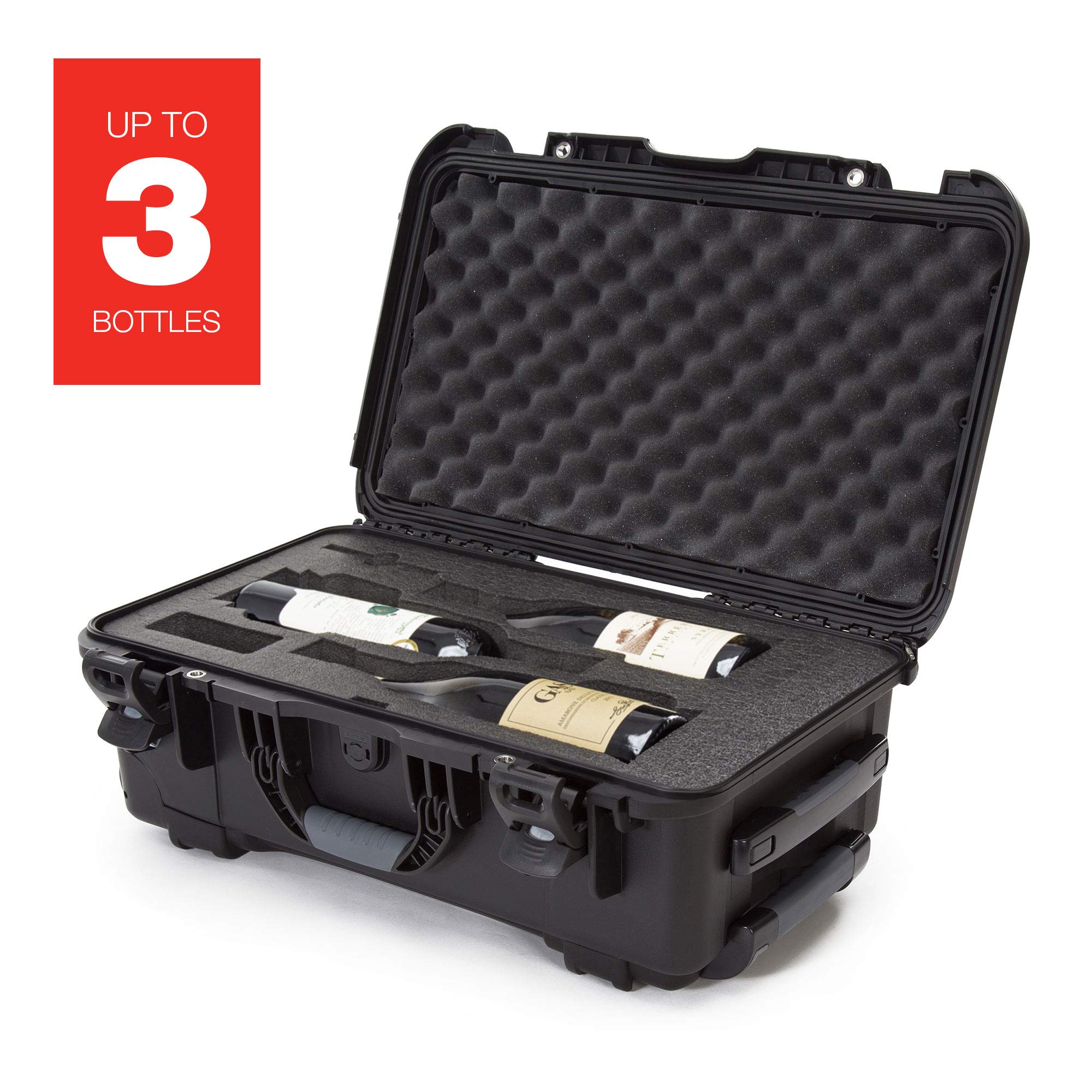 Protective Travel Case Nanuk 935 for 3 Bottles of Wine w/Wheels and Extendable Handle, TSA Approved - Black (935-3BTLS1)