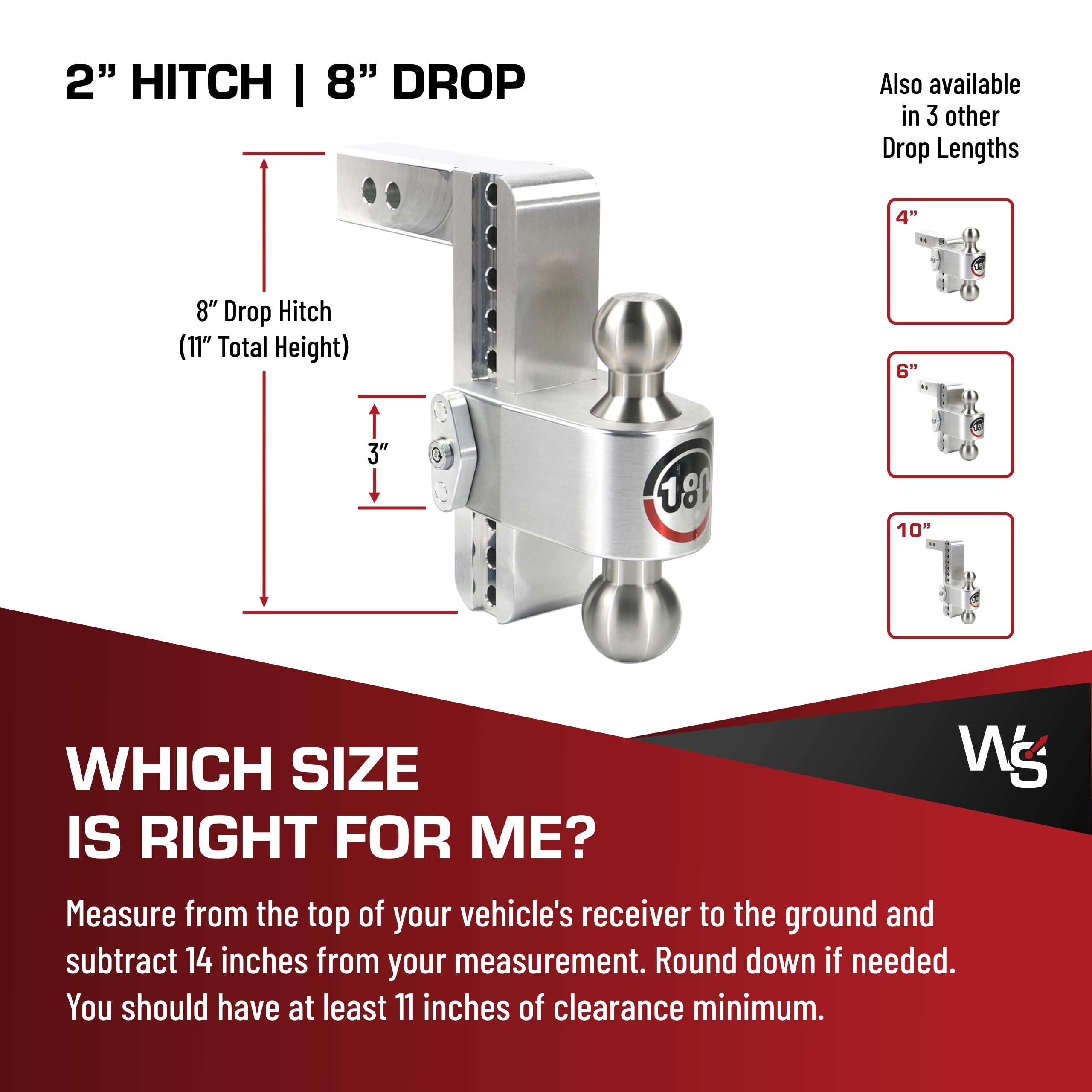 Weigh Safe Adjustable Trailer Hitch Ball Mount - Adjustable 8" Drop Hitch for 2" Receiver - Premium Heavy Duty Aluminum Trailer Tow Hitch w/ Stainless Steel Tow Balls (2" & 2 5/16") - 12,500 lbs GTW