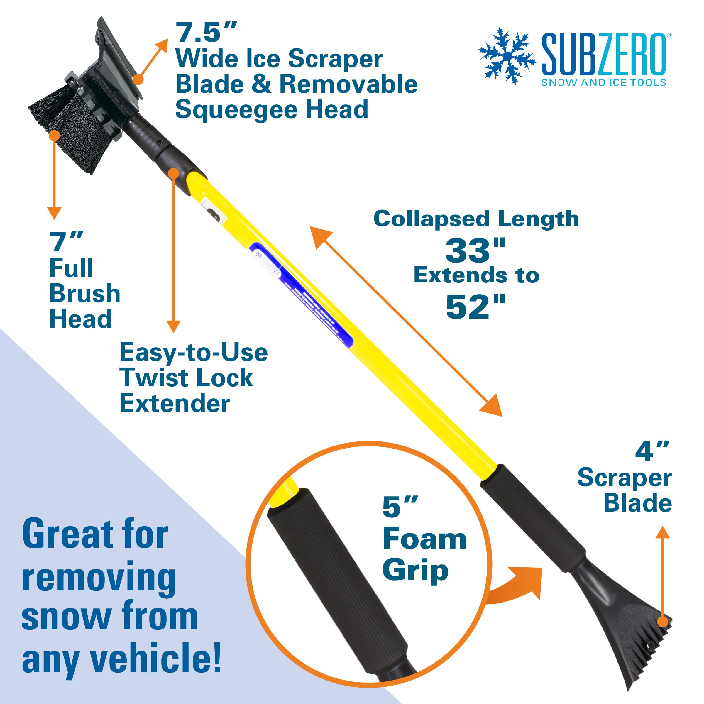 2610XM SubZero 52" Super Extender Snowbroom with Integrated Squeegee and Ice Scraper (Colors may vary)