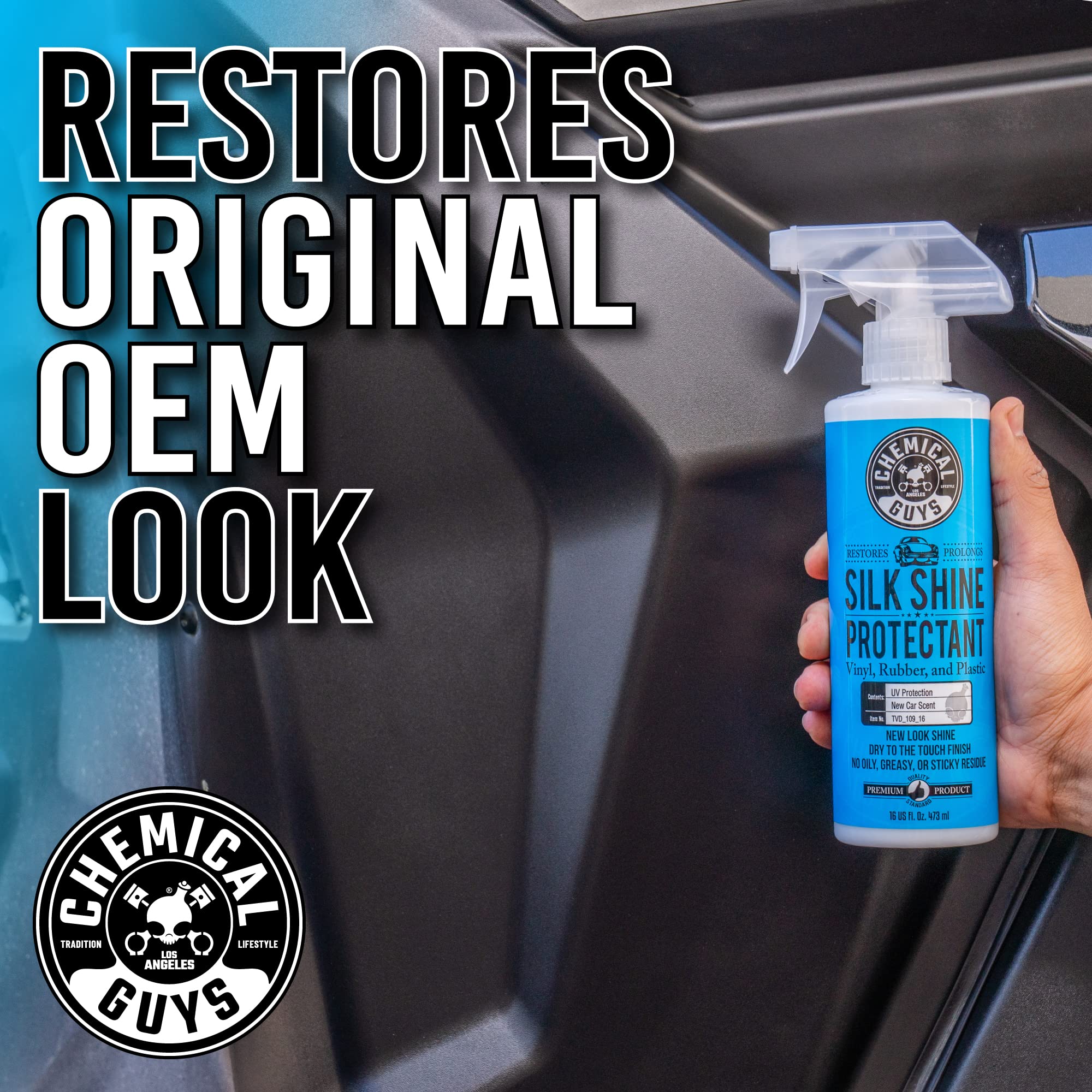 Silk Shine Chemical Guys Tire and Trim Dressing and Protectant – Non-Greasy Vinyl, Plastic & Rubber Spray, Plastic Restorer for Cars – Restores Shine for Cars, Trucks, Motorcycles, RVs, 128 oz