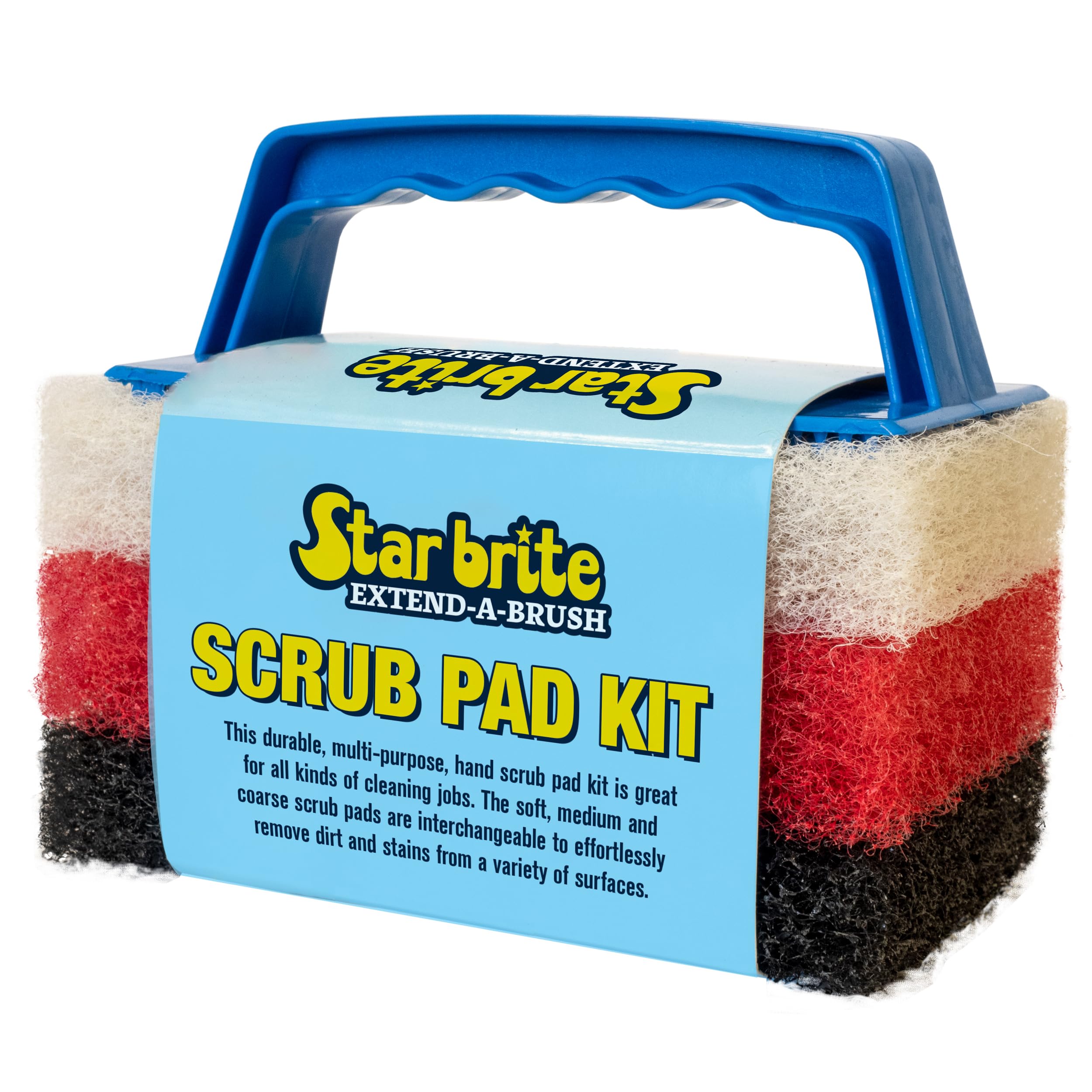 Scrub Pad Kit STAR BRITE - 3 Different Textured Scouring Pads & Interchangeable Handle (040023PW)