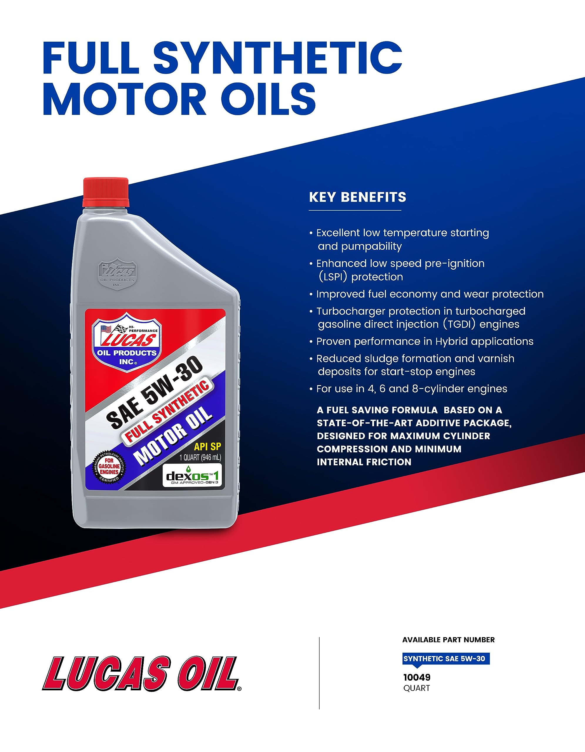 Lucas Oil 5W-30 Full Synthetic SAE Motor Oil - 1 Quart
