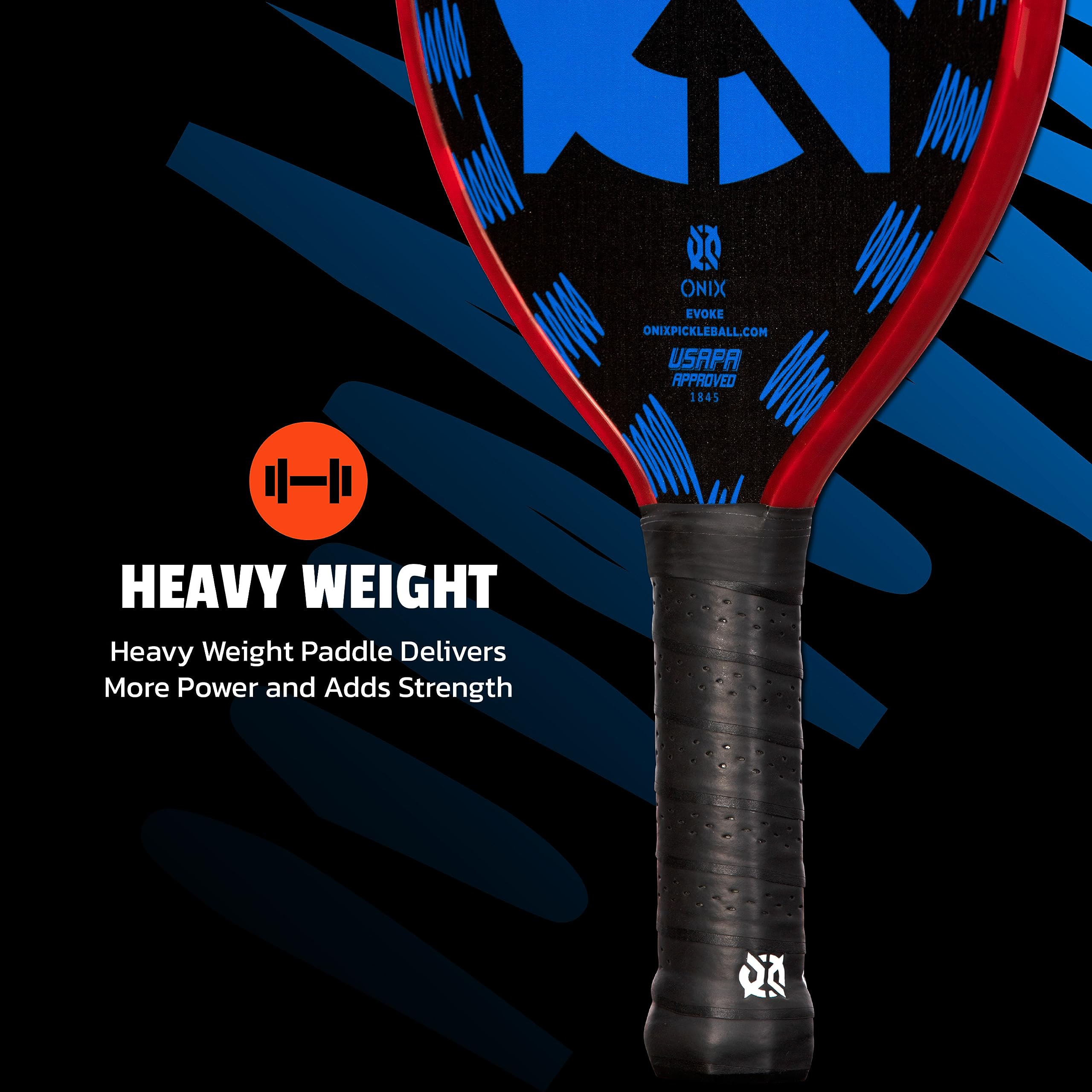 Graphite Onix Evoke Tear Drop Pickleball Paddle Features Tear Drop Shape, Polypropylene Core, and Graphite Face, Blue