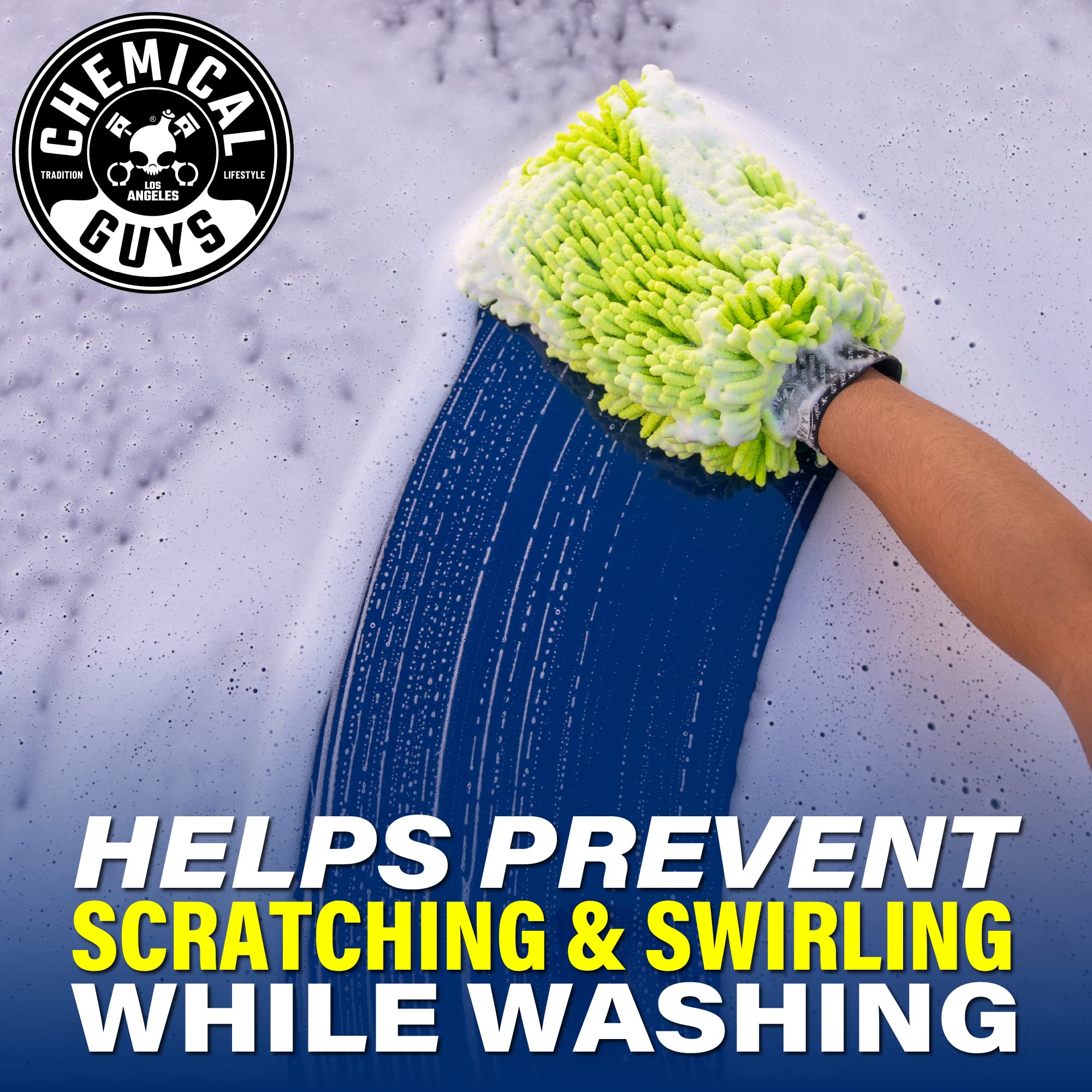 Chemical Guys Premium Chenille Scratch-Free Microfiber Wash Mitt for Car Washing - Lime Green, Ultra-Soft Car Wash Glove, Swirl-Free Finish, Safe for Trucks, SUVs, Motorcycles, and More