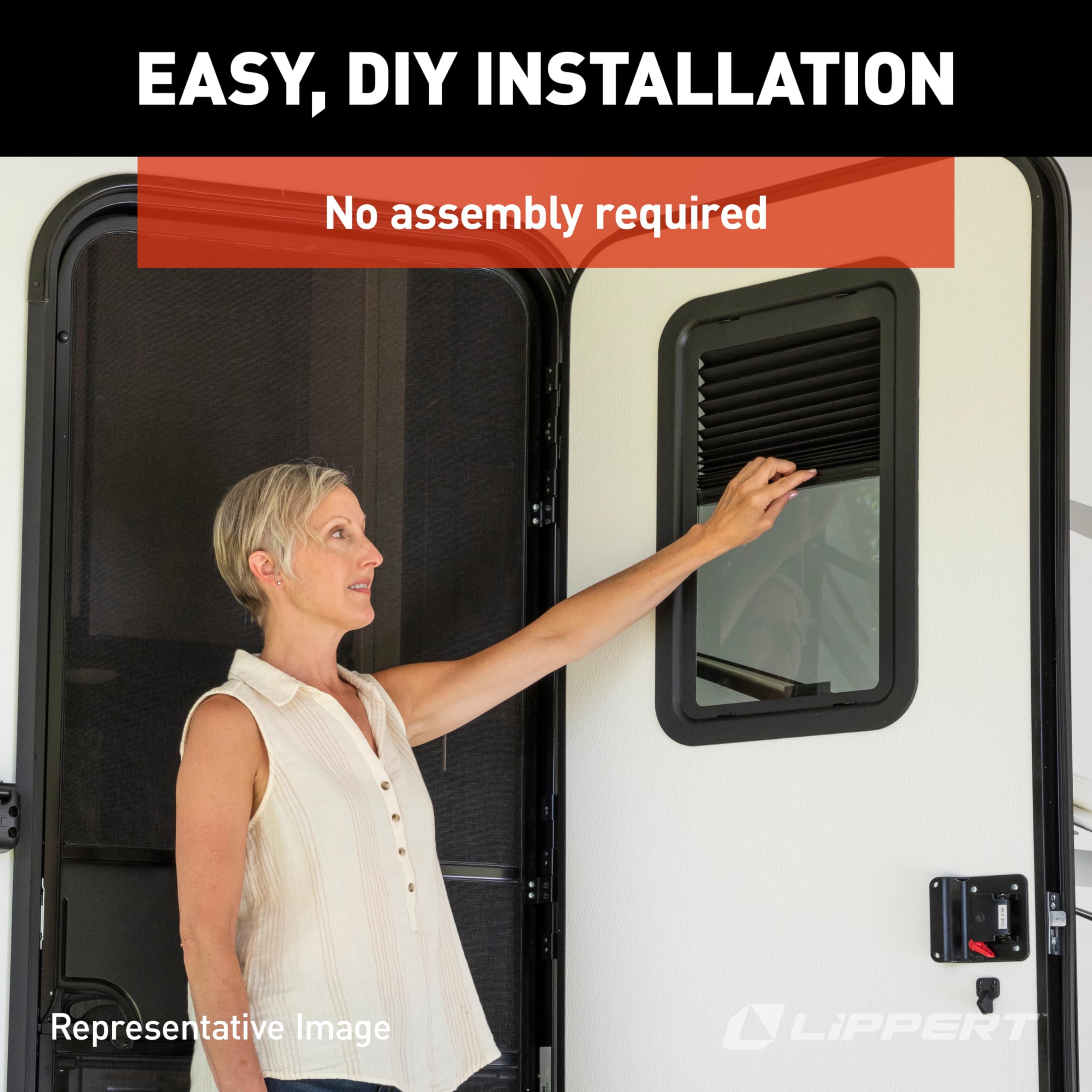 Lippert Components RV Entry Door Replacement Inner & Outer Radius Window Frame, White, with Seal and Glass for 5th Wheel RVs, Travel Trailers and Motorhomes, Obscure Pane, High-Impact Polystyrene - 363369