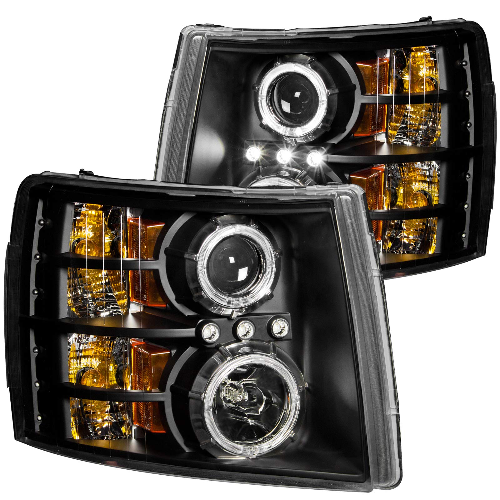 Black Anzo USA Projector Headlight with Clear Lens for Chevy Silverado 111200