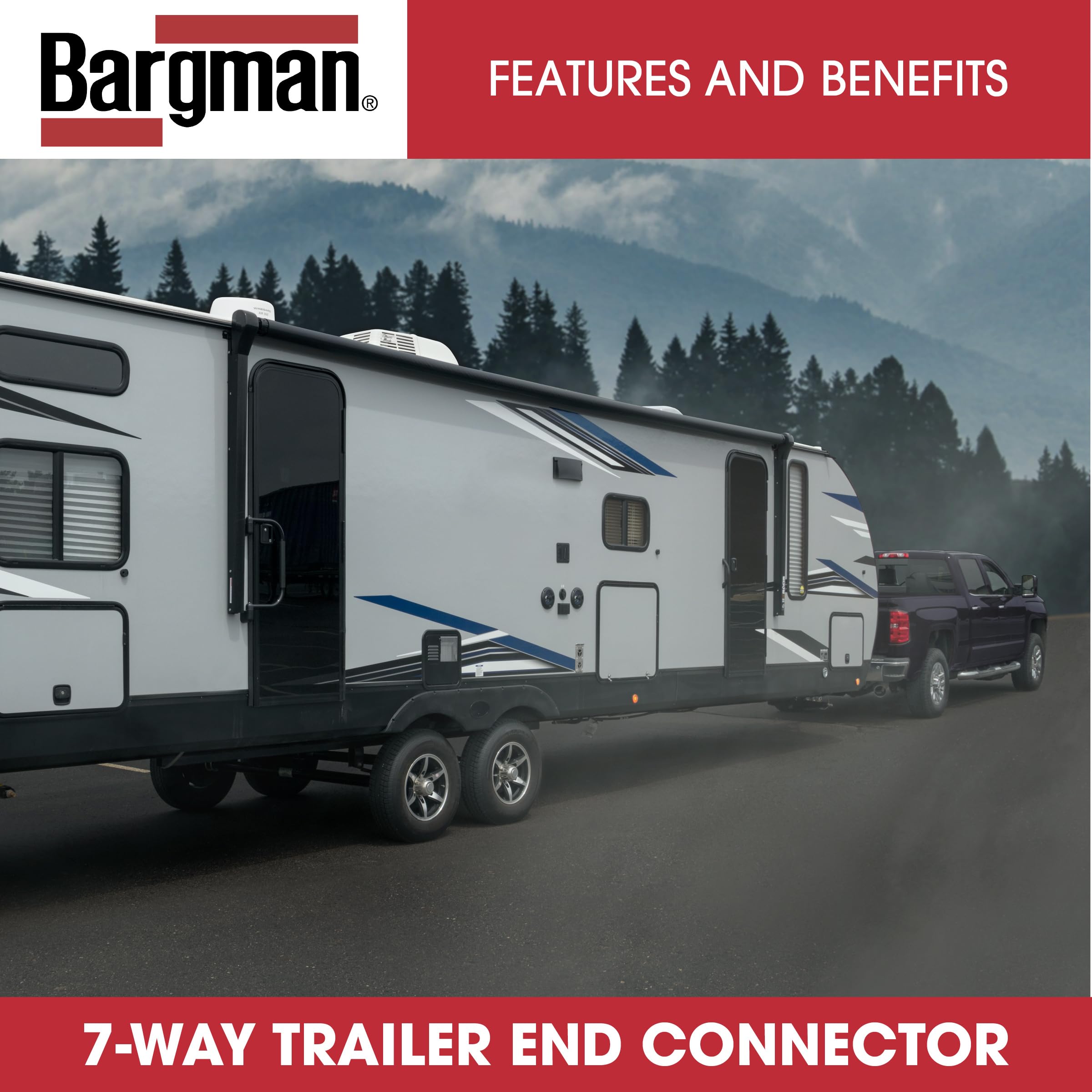 7 Way Bargman Coiled Trailer Wire End Connector Harness, 6 Foot Length, Splices Easily to Trailer Lighting System, Weather Resistant