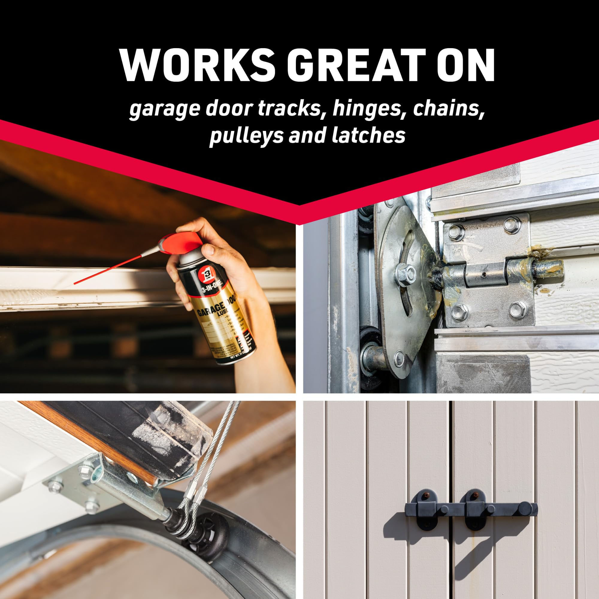 Garage Door Lubricant 3-IN-ONE with SMART STRAW SPRAYS 2 WAYS, 11 OZ