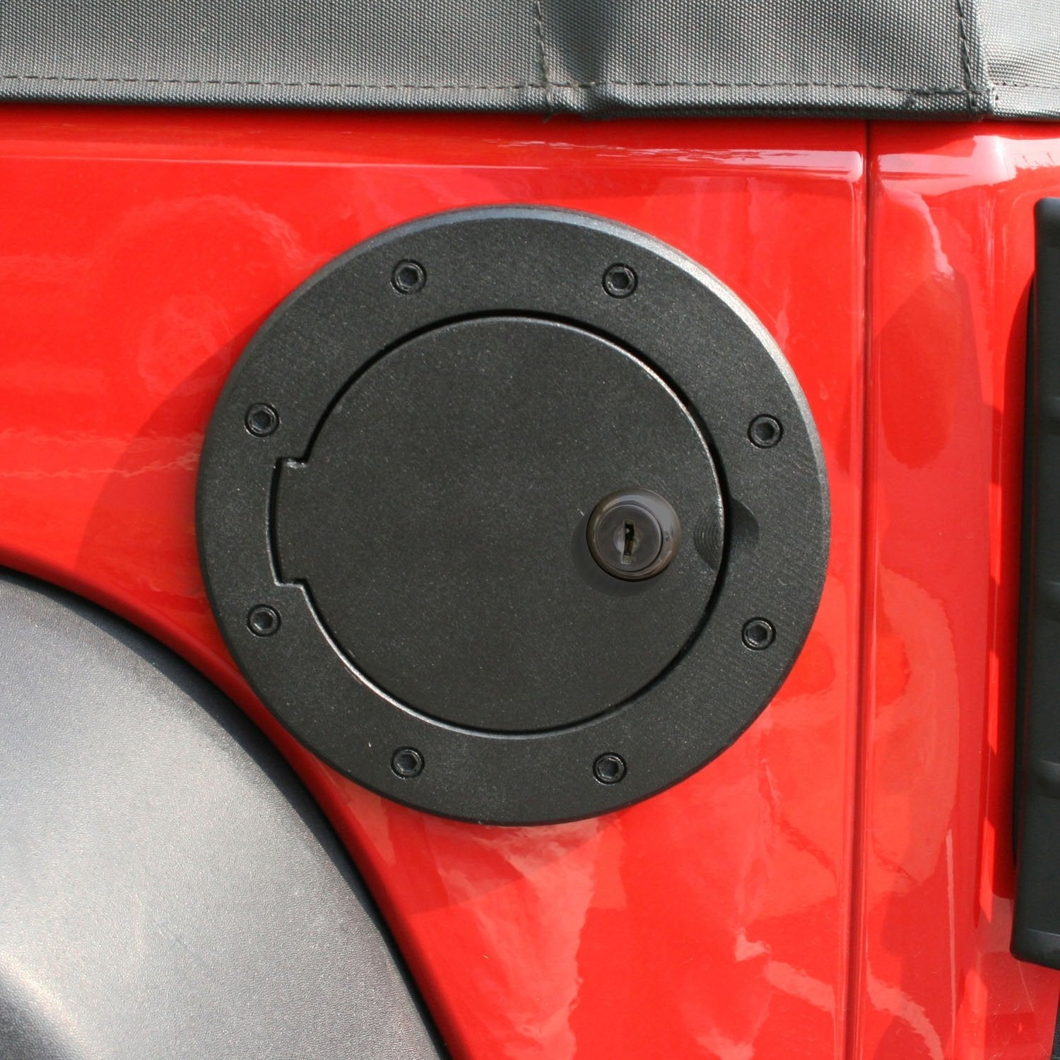 Gas Cap Door, Locking, Rugged Ridge, Black Aluminum | 11425.06 | Fits 2007-2018 Jeep Wrangler JK
