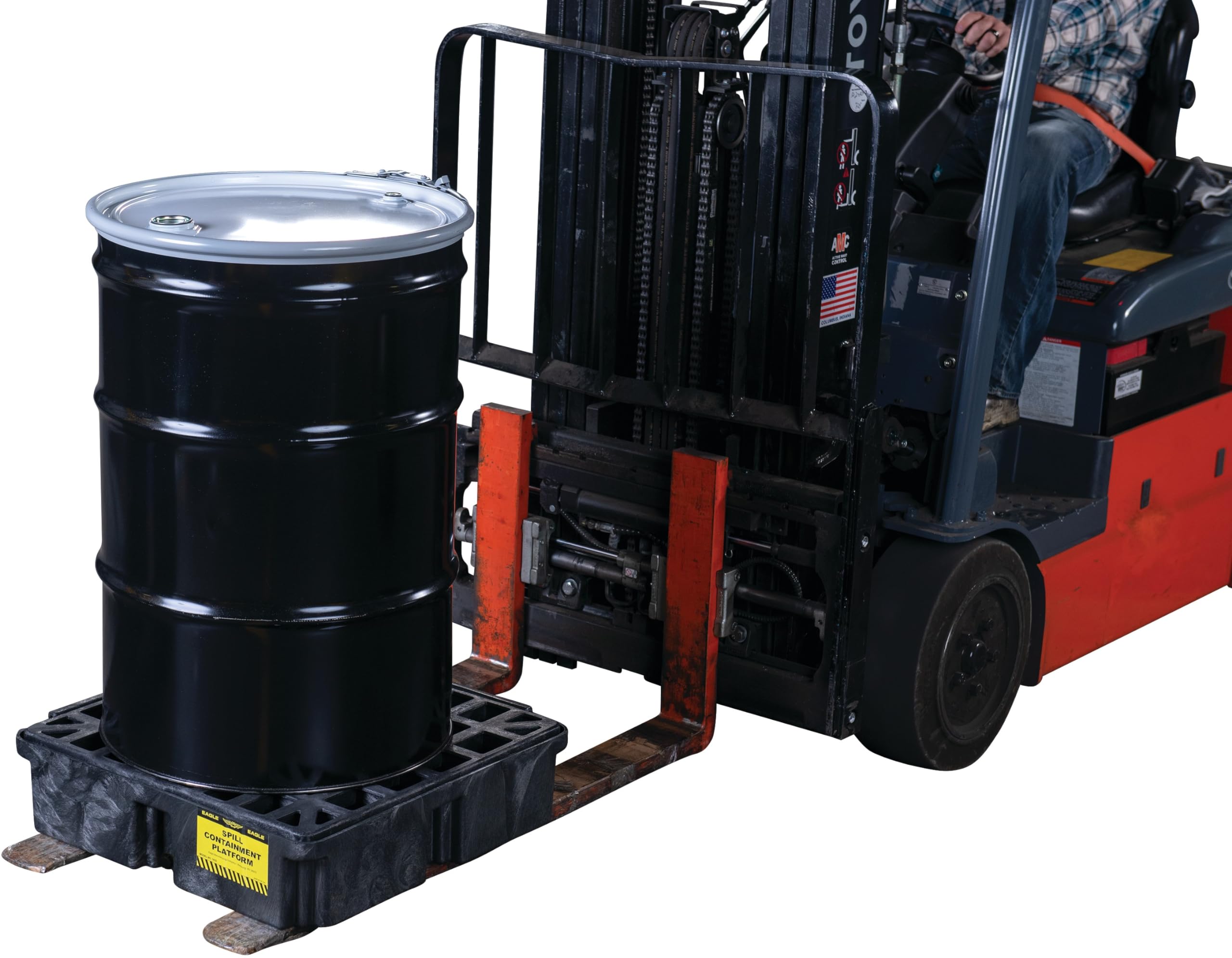 Eagle One Modular Drum Spill Platform with Drain, 26.25"x26"x6.5", 15 Gallon Sump, 2,000 lbs. Load Capacity Containment Tray, Made in USA, Black, 1633BD