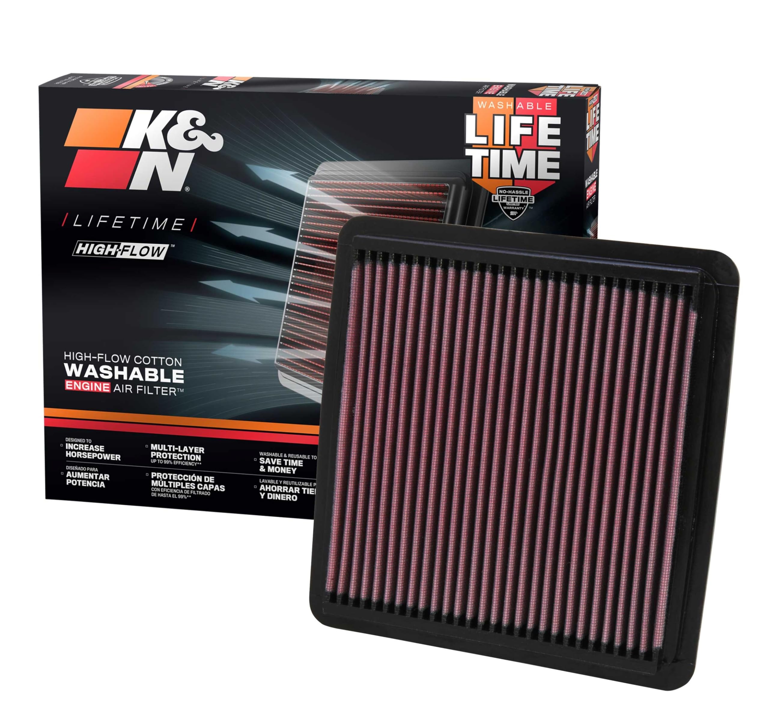 High-Flow K&N Original Lifetime Engine Air Filter: Increase Power: Premium, Washable: Compatible with 2003-2021 Subaru: (See Product Description for Select Models) 33-2304