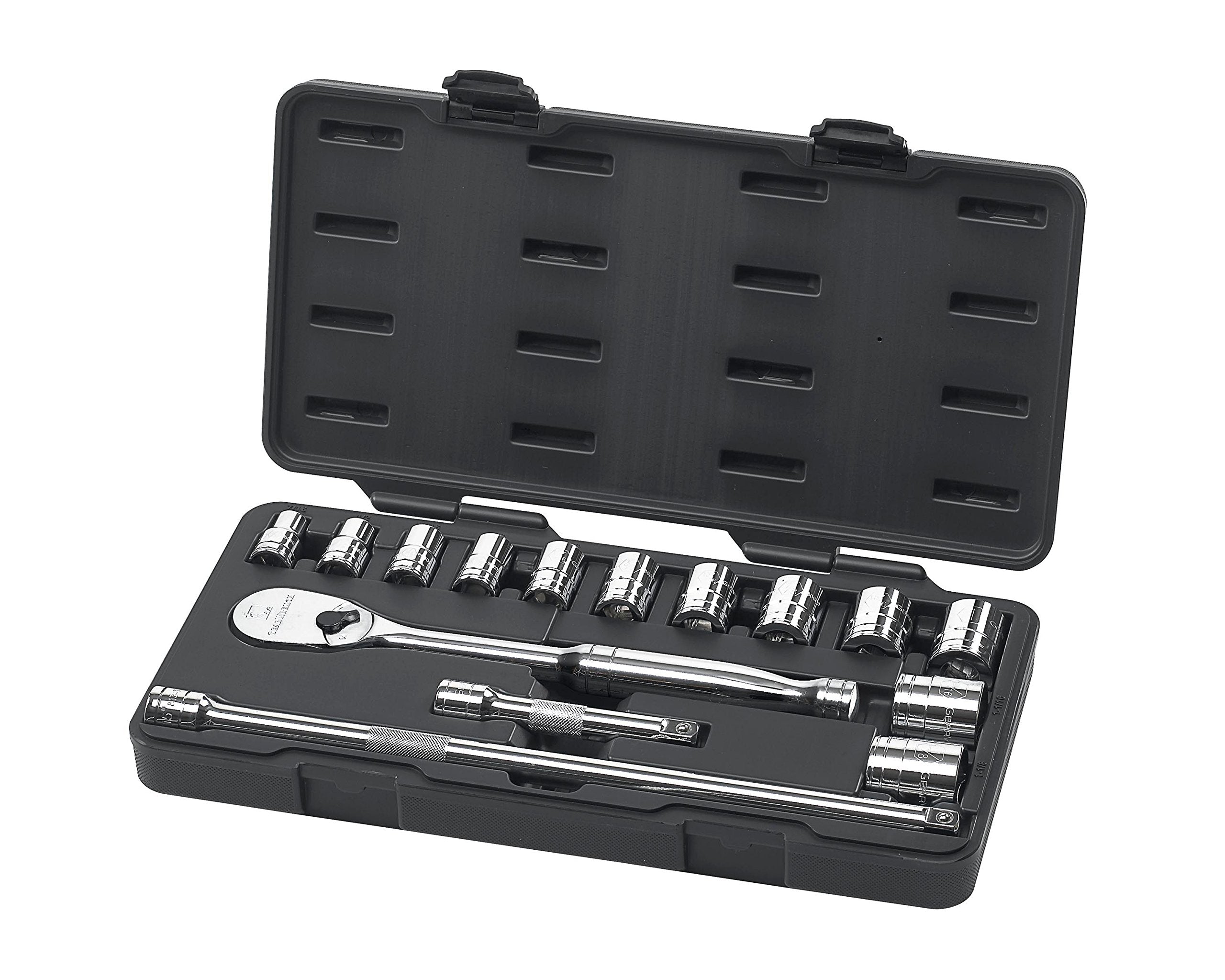 15 Pc. GEARWRENCH 1/2" Drive 6 Pt. Standard Mechanics Tool Set, SAE - 80706, Black