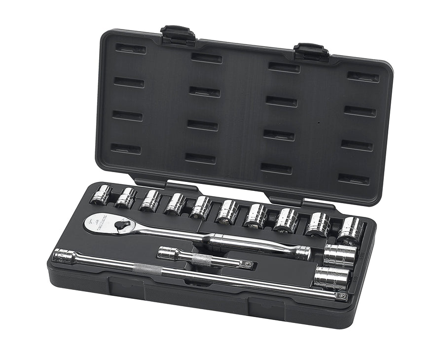 15 Pc. GEARWRENCH 1/2" Drive 6 Pt. Standard Mechanics Tool Set, SAE - 80706, Black