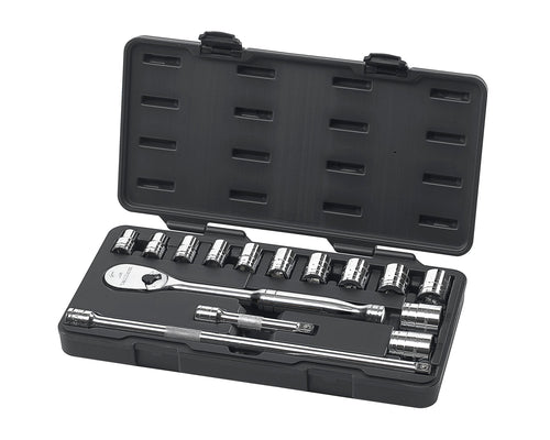 15 Pc. GEARWRENCH 1/2" Drive 6 Pt. Standard Mechanics Tool Set, SAE - 80706, Black