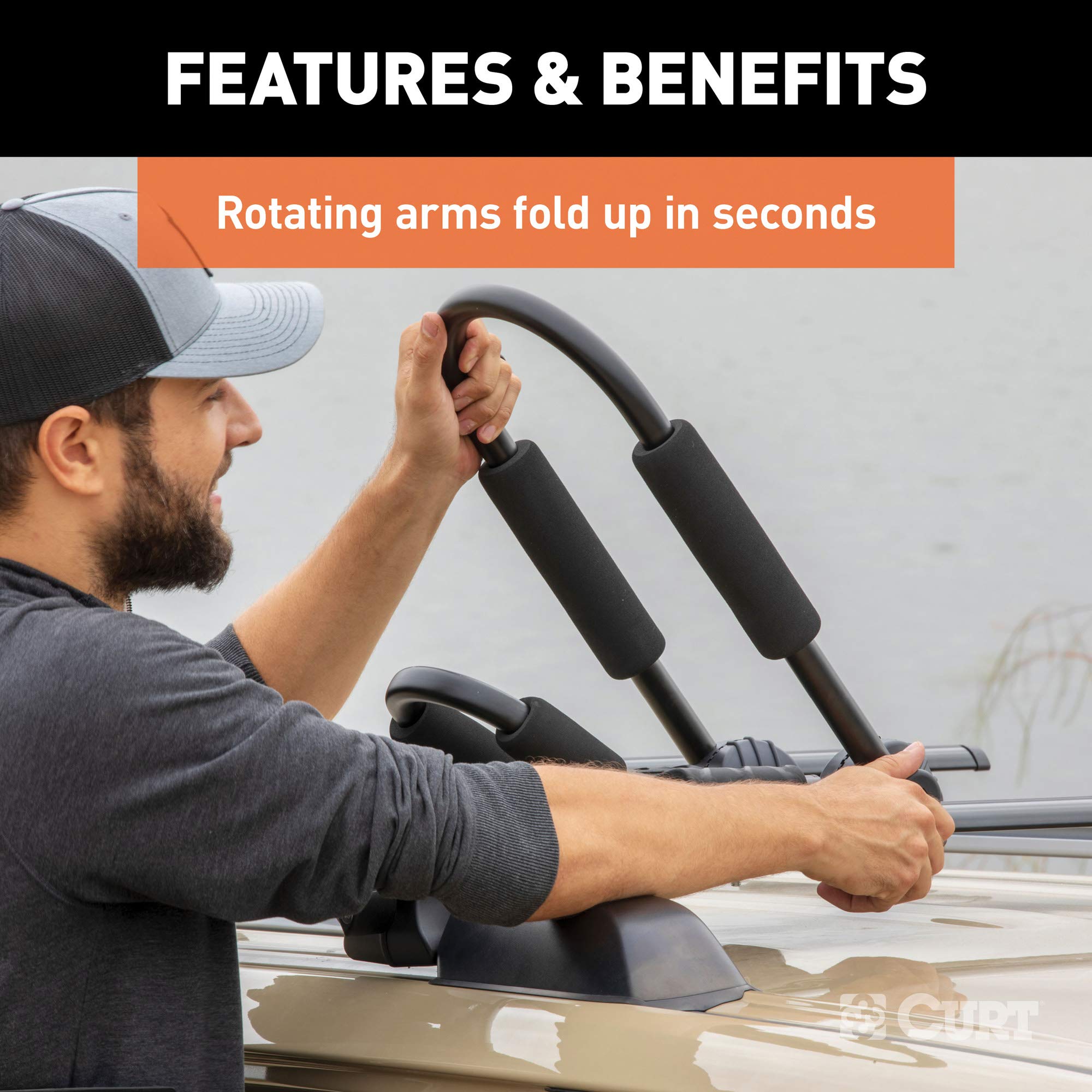 CURT Fully Adjustable 18320 Aluminum Universal Kayak Roof Rack Carrier, 2-Pack