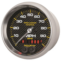 Speedometer AutoMeter Gauge, 3 3/8", 100Mph, GPS, Marine Carbon Fiber (200636-40)
