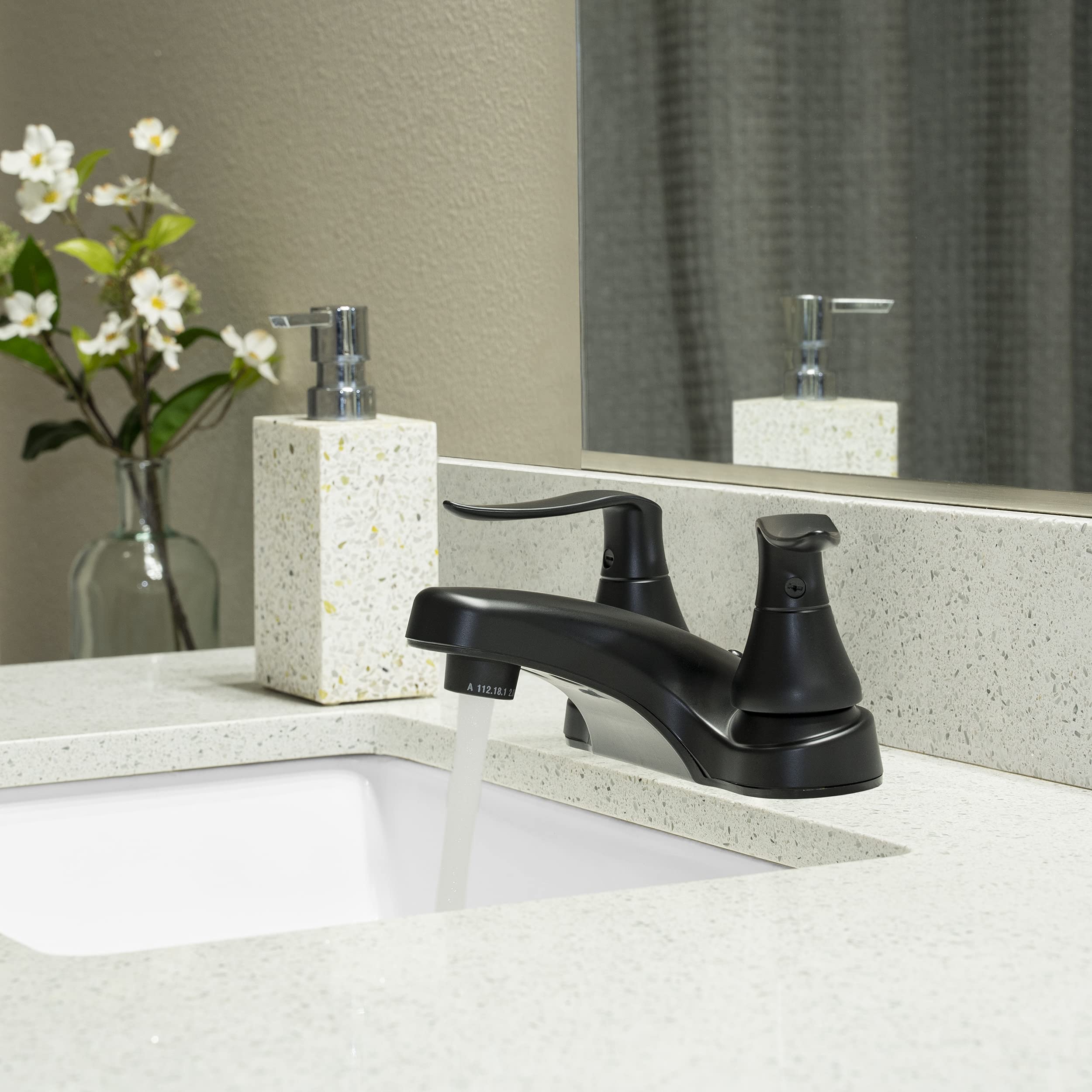 Dura Faucet RV Bathroom Faucet DF-PL700LH-MB with Winged Levers (Matte Black)