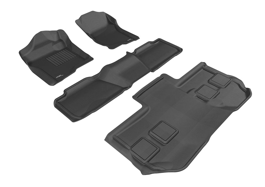 3D MAXpider Complete Set for GMC Yukon XL Black with 2nd Row Captain Seats KAGU Custom Fit All-Weather Series Fornt, Second and Third Row Floor Mats