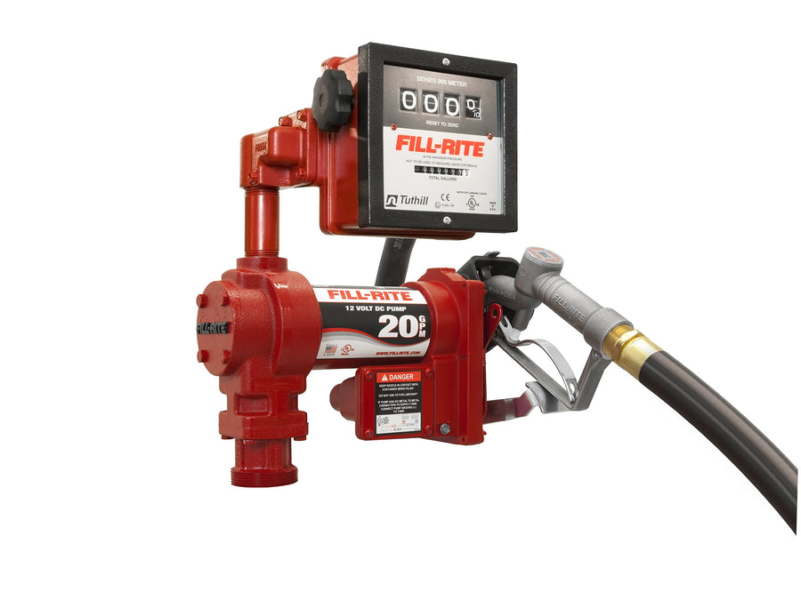 Fill-Rite 12V DC Hi-Flow Pump FR4211GEBL, 1" Automatic Nozzle, 901L Meter Liter - All NPT Threads