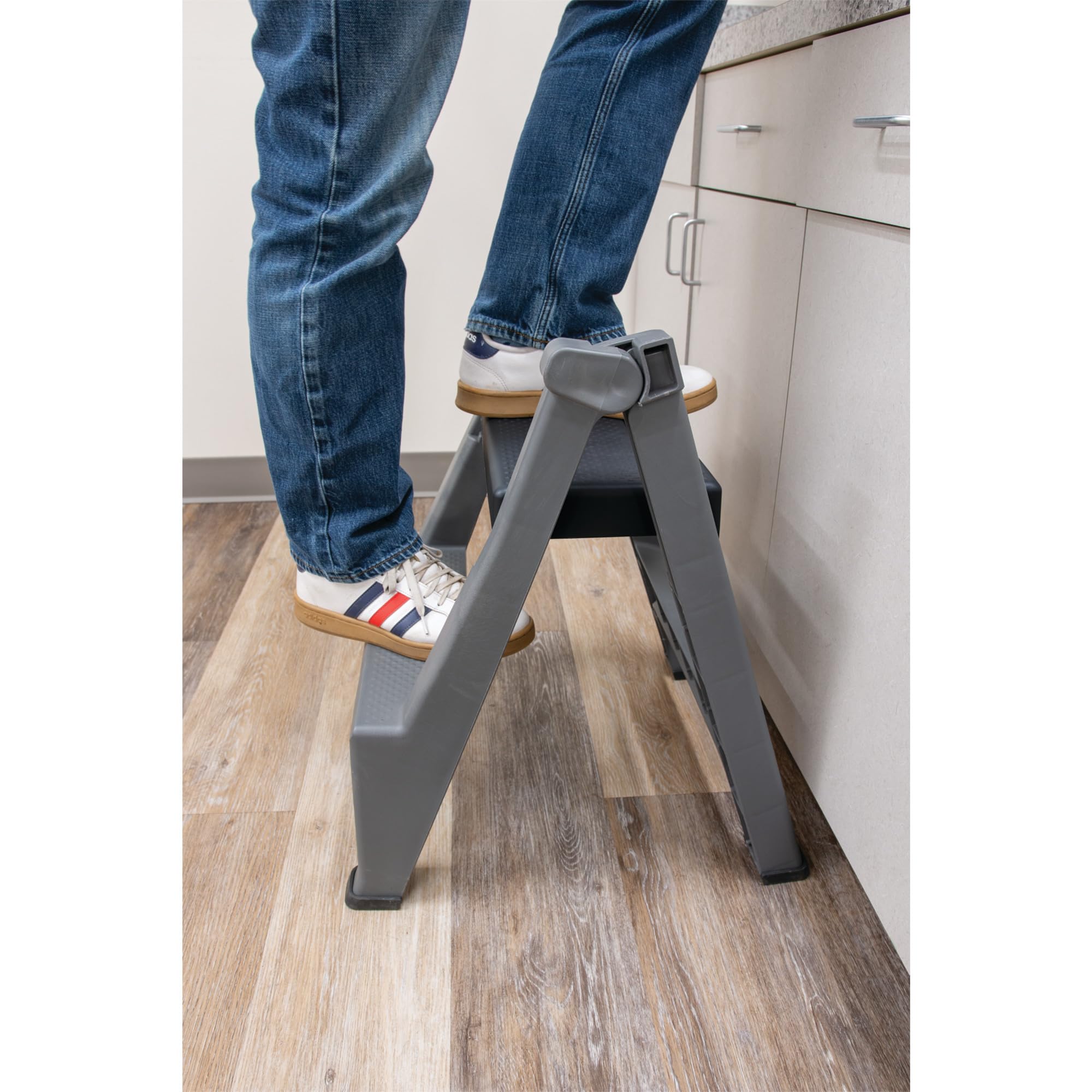 Heavy Duty Performance Tool W85040 2-Step Folding Ladder, 300lb Weight Capacity, Slip-Resistant Tread and Compact Foldable Design for Easy Storage