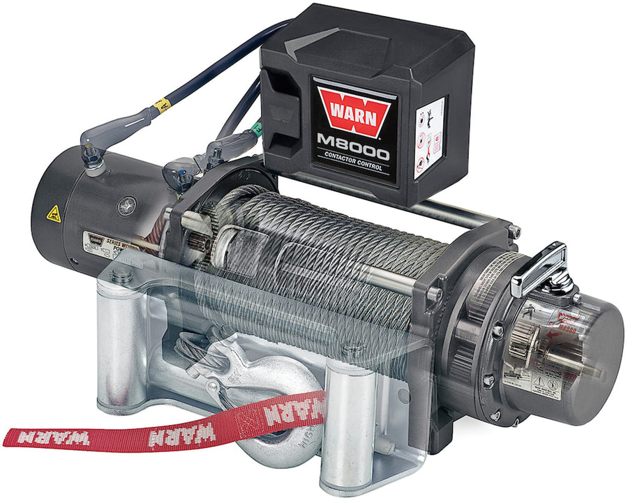 26502 WARN M8000 Series Electric 12V Winch with Steel Cable Wire Rope: 5/16" Diameter x 100' Length, 4 Ton (8,000 lb) Pulling Capacity