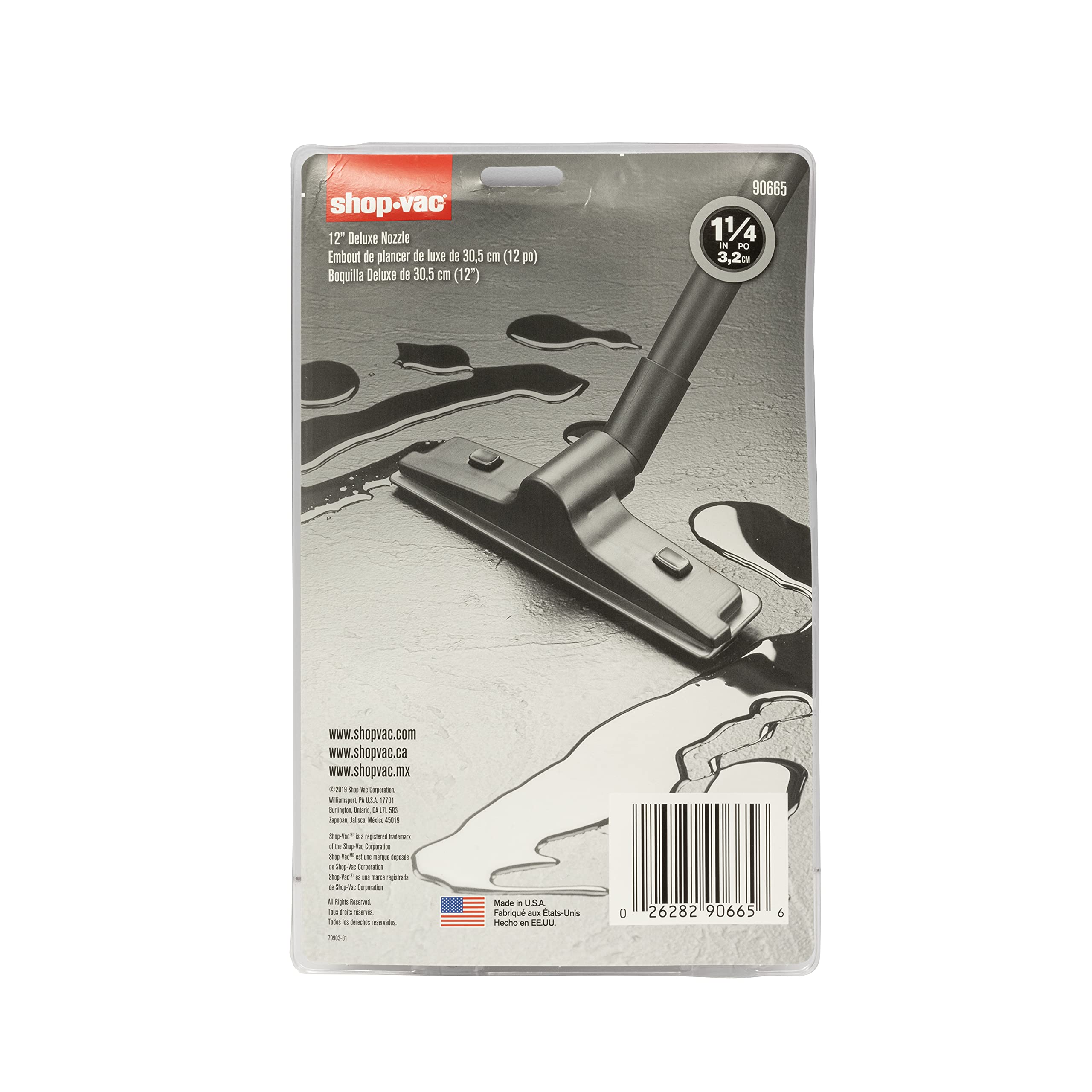 Deluxe Floor Nozzle Shop-Vac 9066500, 12 Inch x 1.25 Inch Diameter, Includes Brush And Squeegee, Ideal For Wet and Dry Surfaces