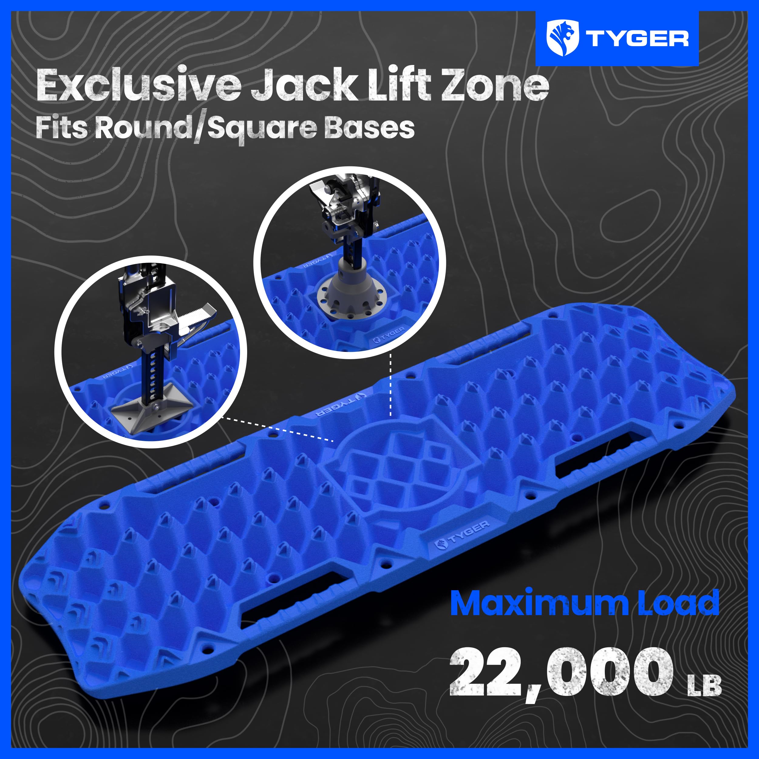Tyger Auto Off-Road Topo Recovery Boards | Jack Lift Compatible | Extra Wide | Emergency Rescue on Mud, Snow, Sand for Trucks SUV | Tire Wheel Traction Mat Ramp Pads | Pair Set | Blue | TG-RD2U22235