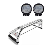 Classic Black Horse Roll Bar Incl.Set of 9 Black Round LED Light Stainless Steel Compatible with 1999-2024 Ford F-250 Super Duty|1999-2024 Ford F-350 Super Duty|1999-2024 Ford F-450 Super Duty