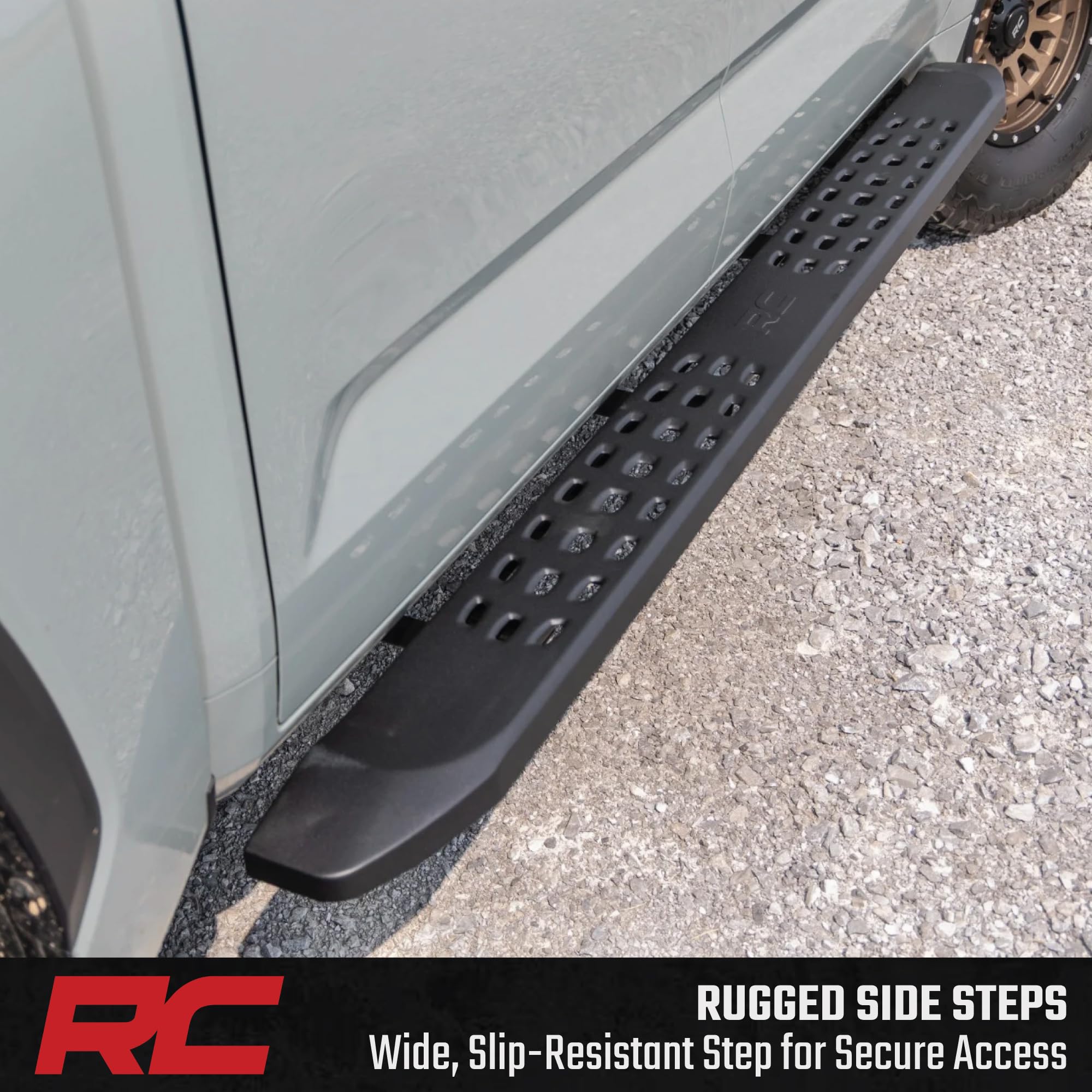 Rough Country Running Boards RPT2 for Toyota Tundra (2022–2026) – Fits Crew Cab 2WD/4WD, 6.75" Steel Side Steps, No-Drill Install, Matte Black Raptor-Style Rails