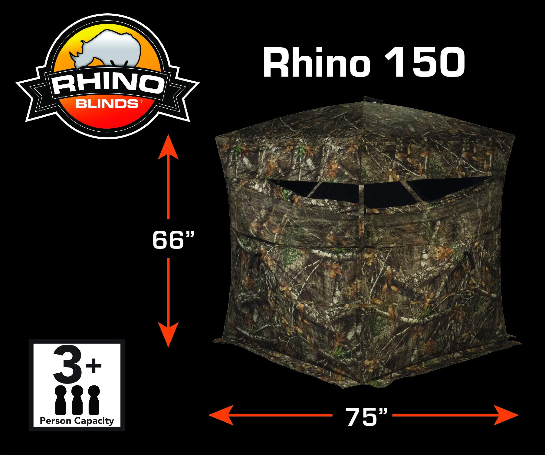 Rhino Blinds Tough R150-MOC 3 Person Outside Game Hunting Ground Blind, Mossy Oak Breakup Country Camouflage